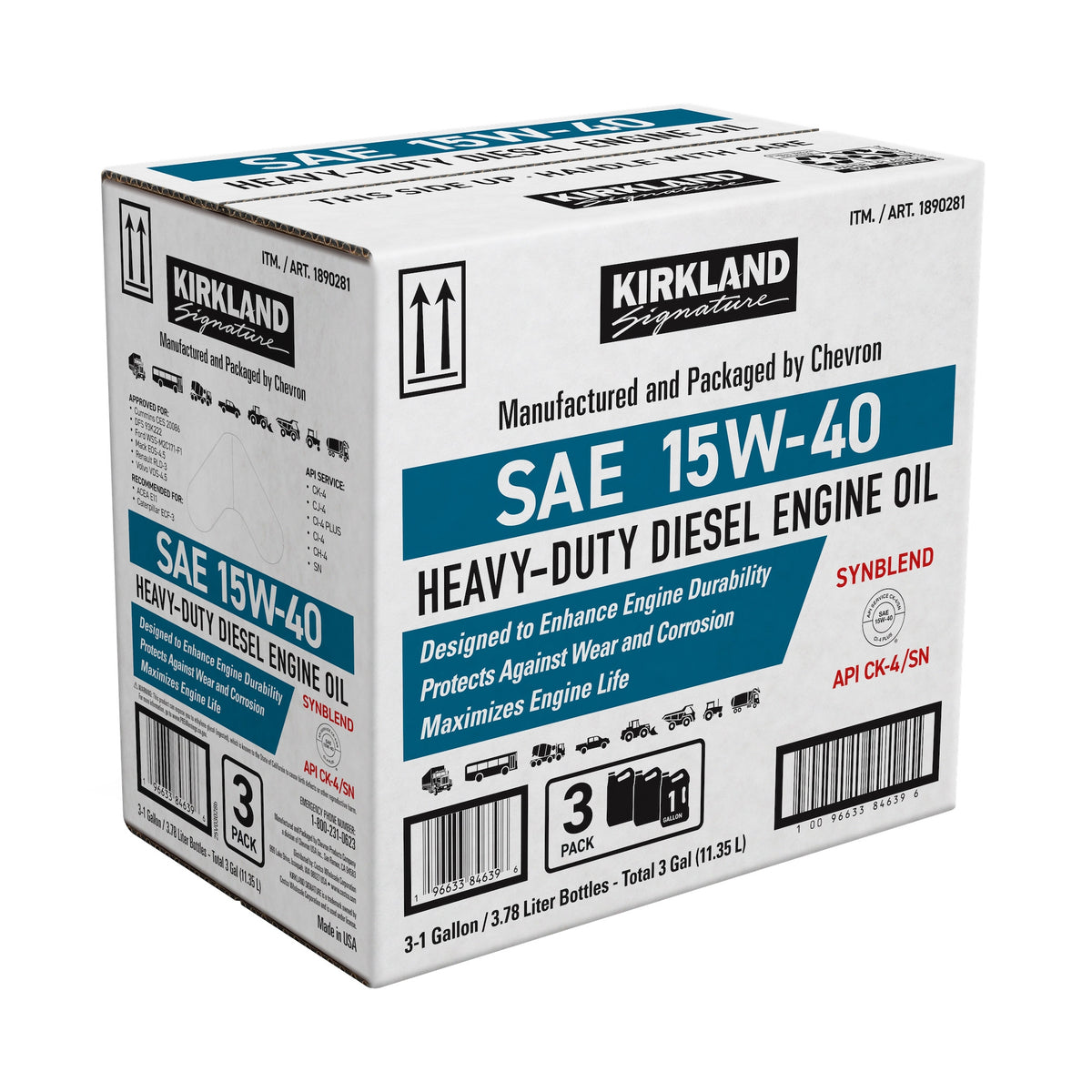 Kirkland Signature Synthetic Blend SAE 15W-40 Heavy-Duty Diesel Engine Oil, 1 Gallon, 3 ct - product image 5