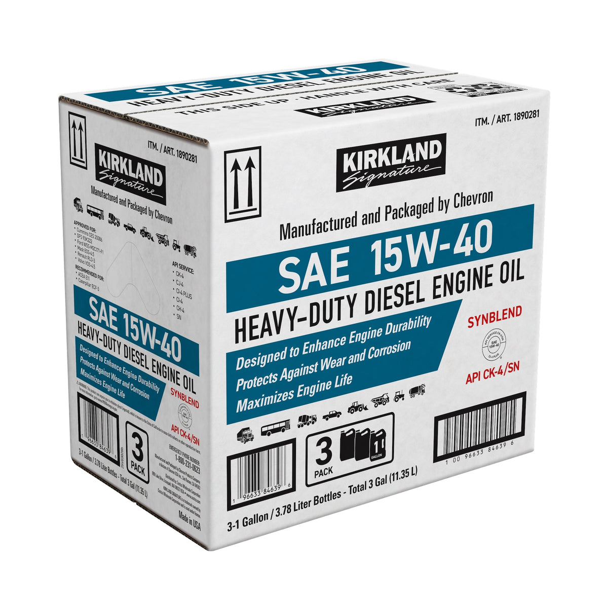 Kirkland Signature Synthetic Blend SAE 15W-40 Heavy-Duty Diesel Engine Oil, 1 Gallon, 3 ct - product image 1