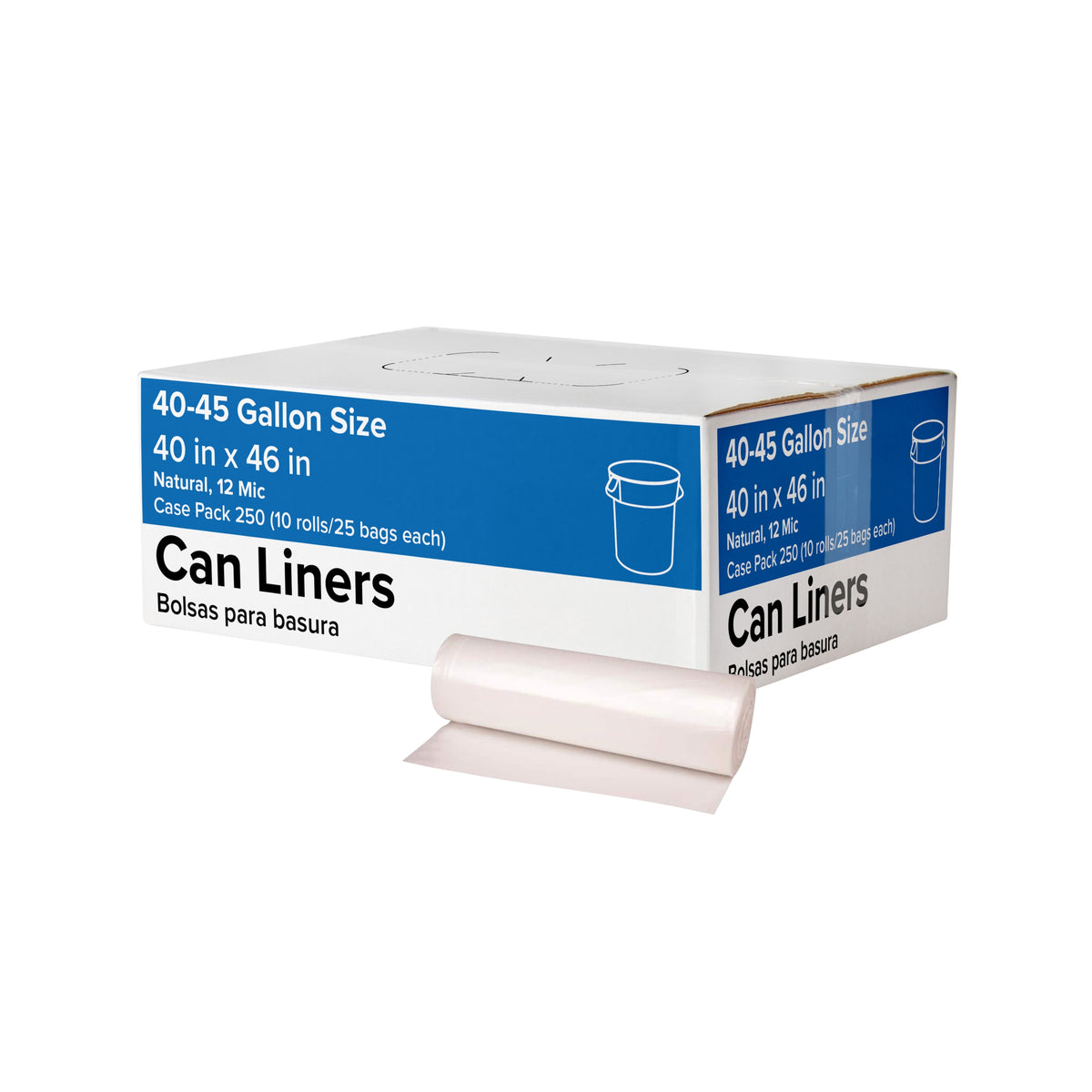 Trash Can Liners, 40-45 Gallon, 12 mic, Natural, 250 ct - product image 1