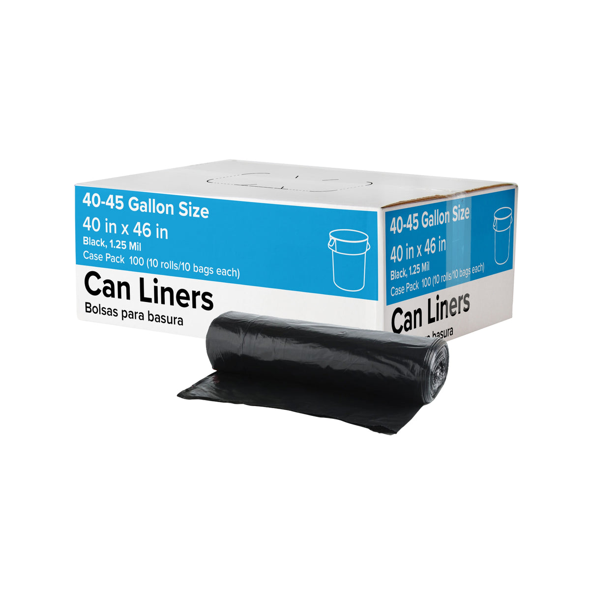 Trash Can Liners, 40-45 Gallon, 1.25 mil, Black, 100 ct - product image 1