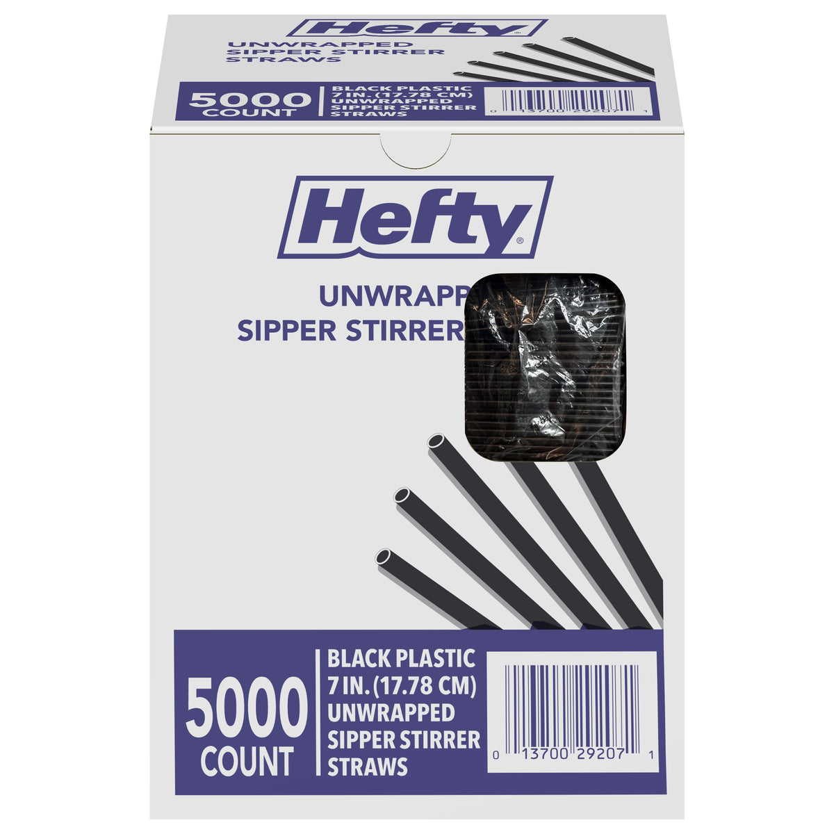 Hefty Unwrapped Plastic Sipper Stirrer Straws, 7", Black, 5000 ct - product image 1