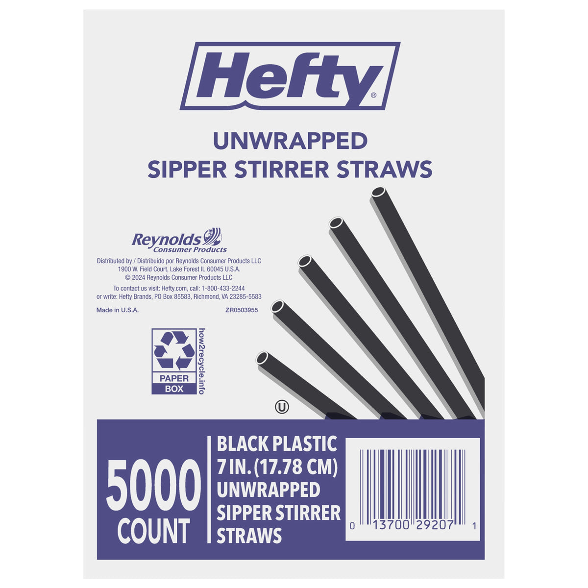 Hefty Unwrapped Plastic Sipper Stirrer Straws, 7", Black, 5000 ct - product image 2