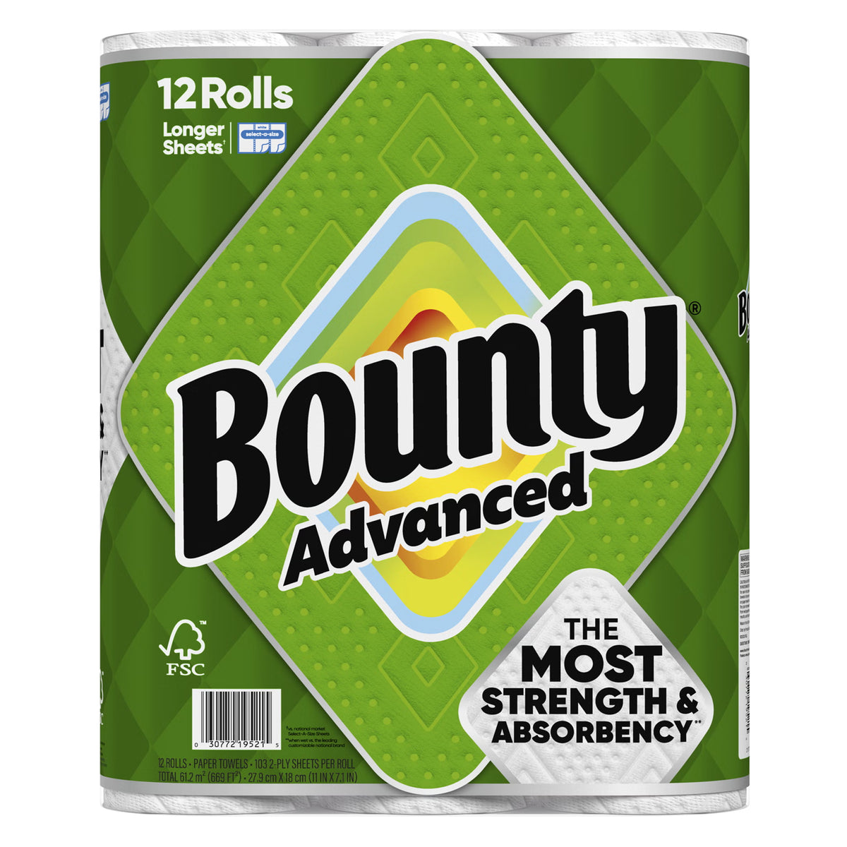 Bounty Advanced Paper Towels, 2-Ply, White, 103 Sheets, 12 ct - image 1