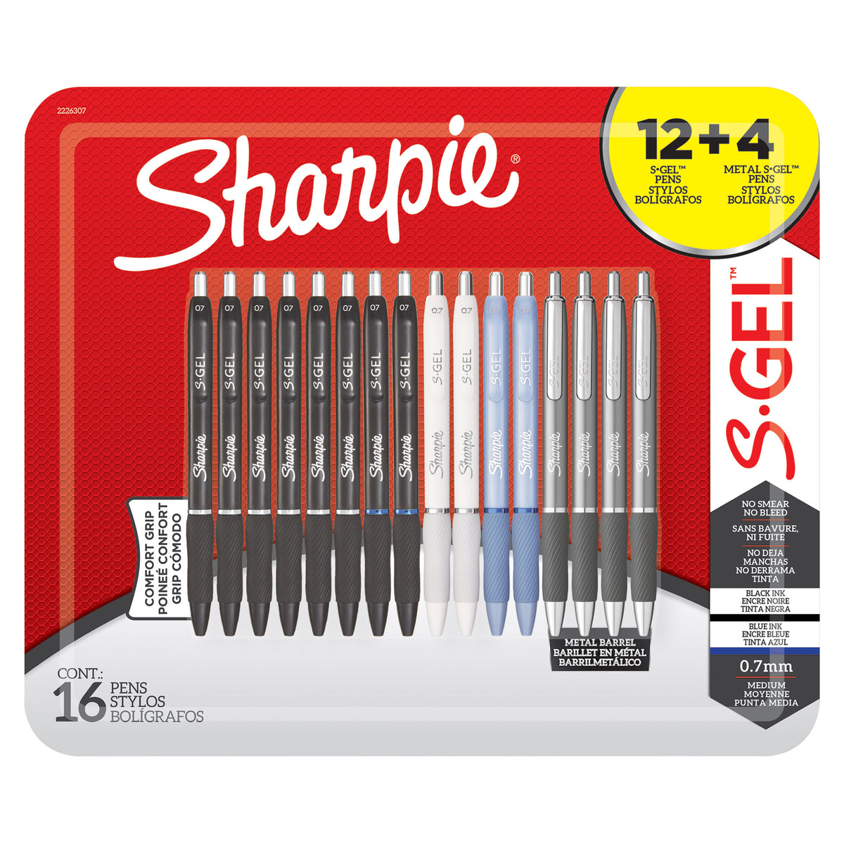 Sharpie S-Gel Retractable Gel Pen, Medium Point 0.7mm, Black and Blue Ink, Assorted Colors, 16 ct - product image 2