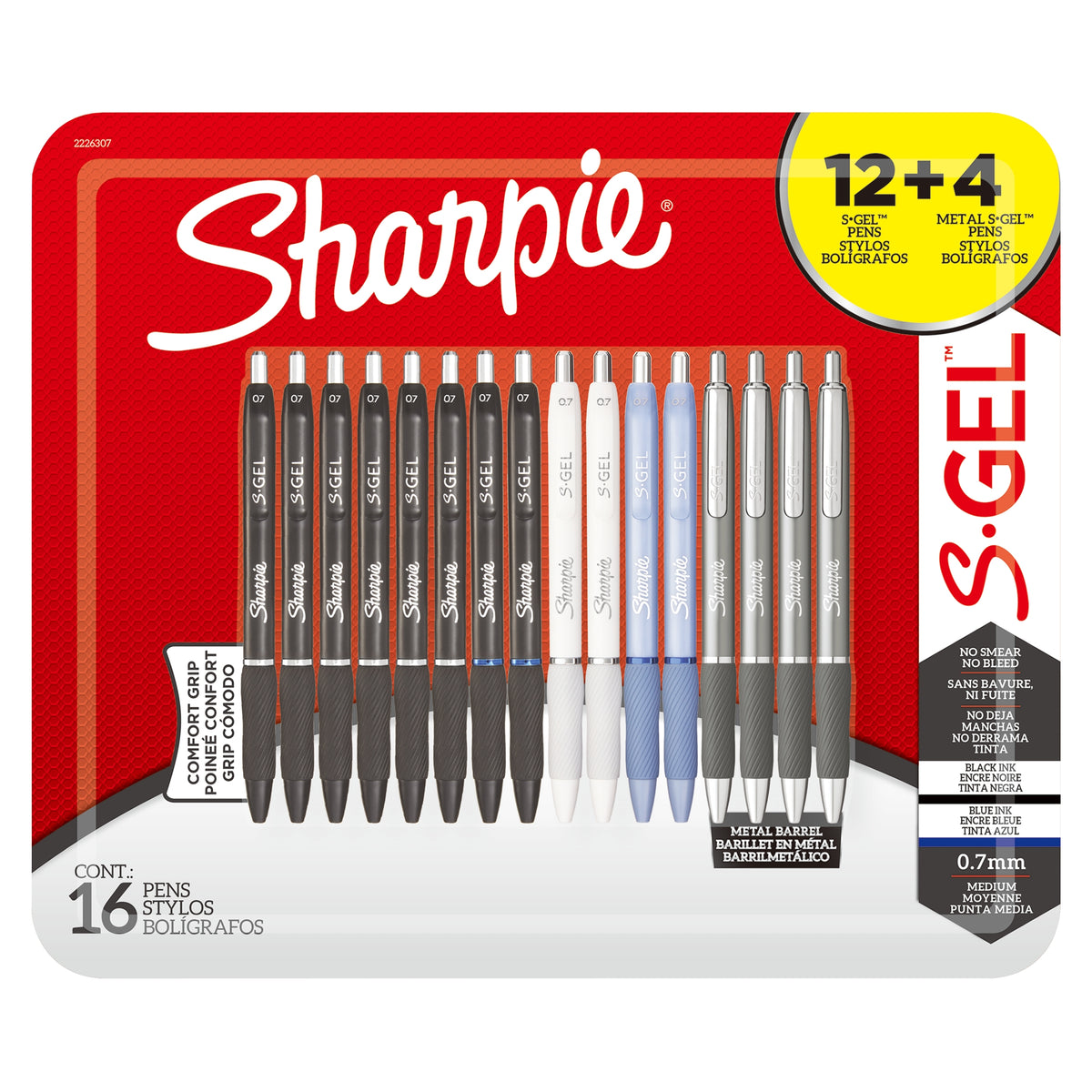 Sharpie S-Gel Retractable Gel Pen, Medium Point 0.7mm, Black and Blue Ink, Assorted Colors, 16 ct - product image 1