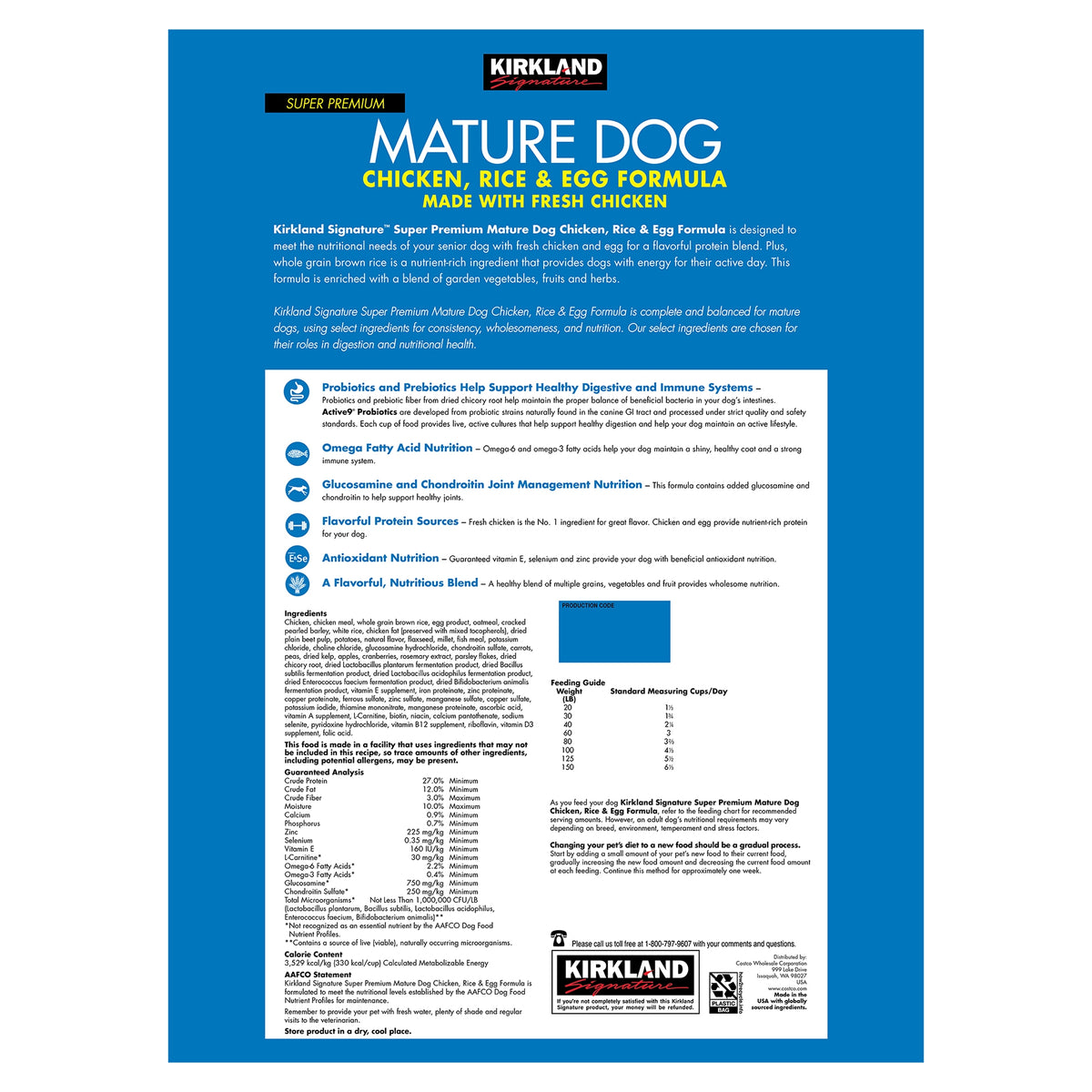 Kirkland Signature Super Premium Mature Dog Food, Chicken, Rice & Egg, 25 lbs - product image 3