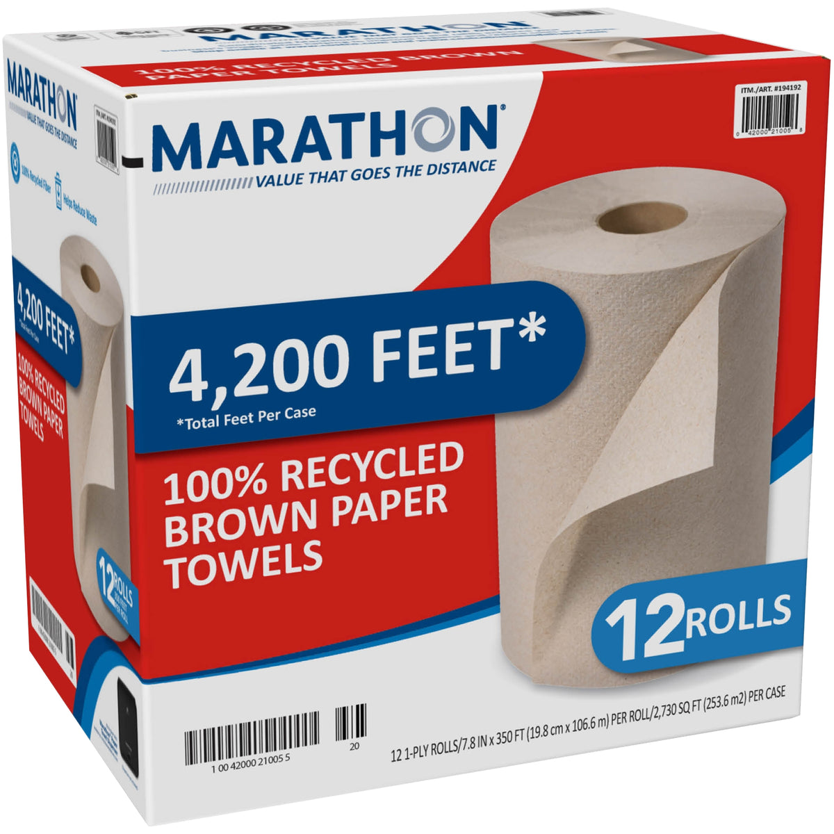 Marathon Recycled Dispenser Roll Towels, 1-Ply, Non-perforated, Brown, 12 ct - product image 1