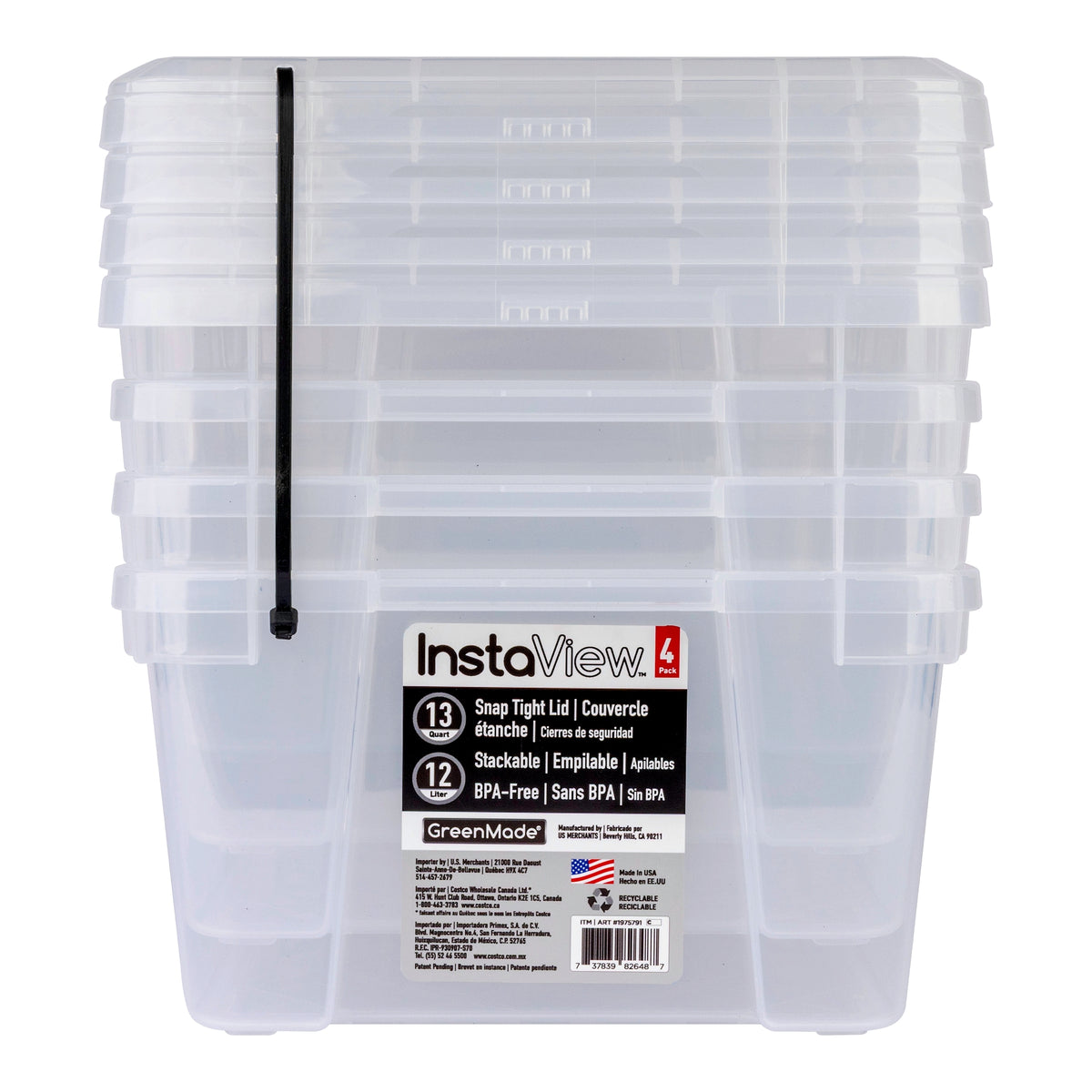 GreenMade InstaView Stackable Storage Bin, 13 Quart, Clear, 4 ct - product image 1