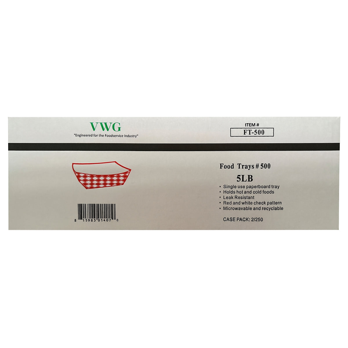 Vital International Solutions Paper Food Tray, 5 lb, Red/White Check, 500 ct - product image 2