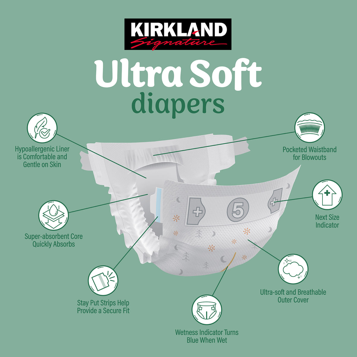 Kirkland Signature Ultra Soft Diapers, Size 5, 168 ct - product image 9