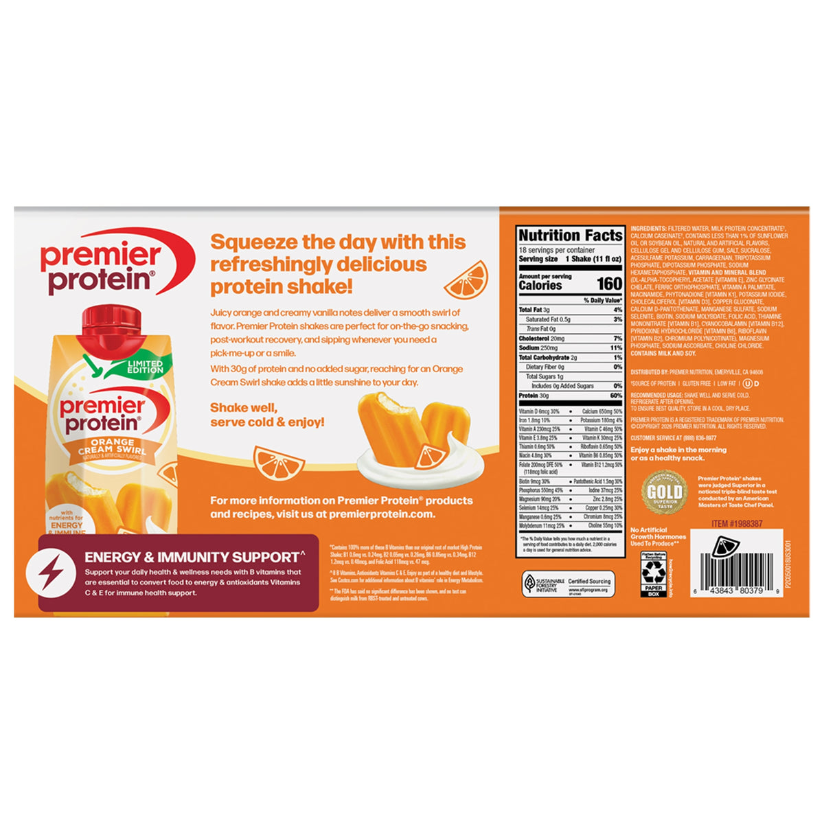 Premier Protein Shake, 30g Protein, Orange Cream Swirl, 11 fl oz, 18 ct - product image 3