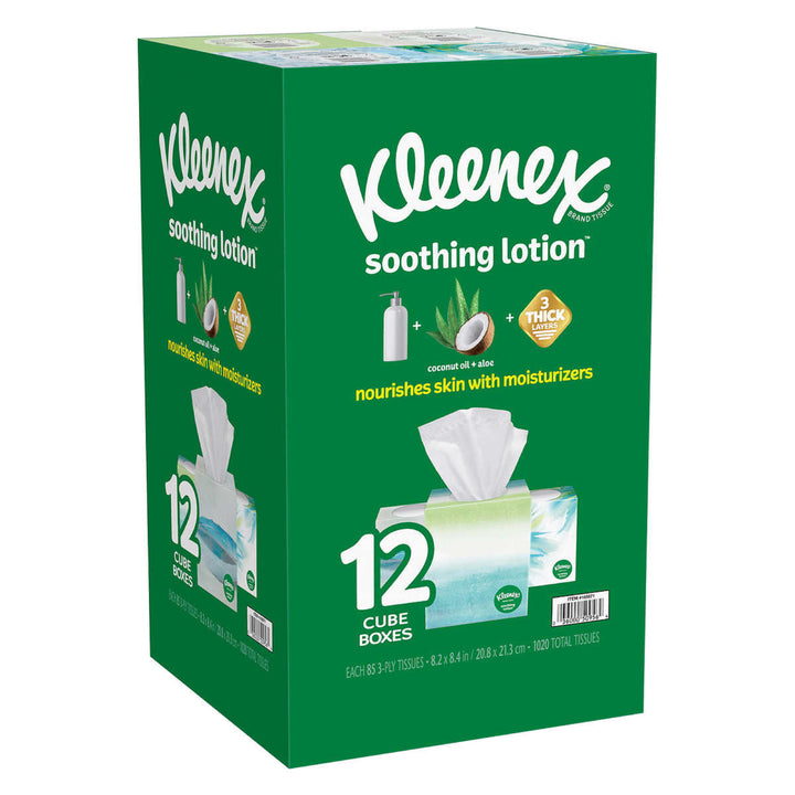Kleenex Soothing Lotion Facial Tissues, 12 Cube Boxes