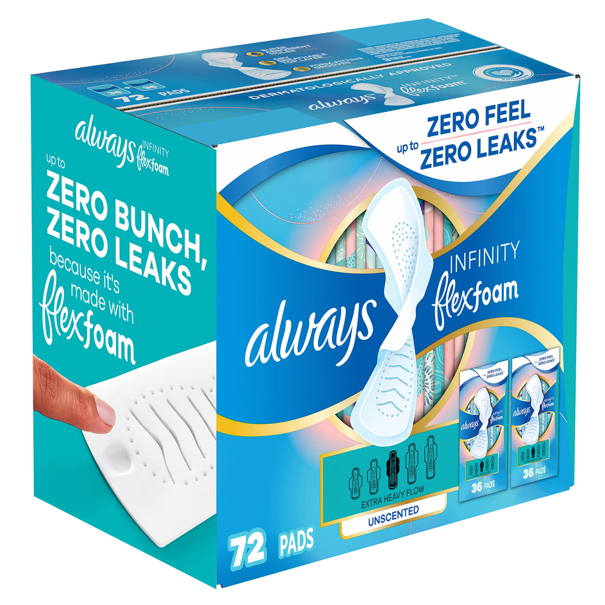 Always Infinity FlexFoam Pads with Wings, Extra Heavy Flow, Unscented, 72 ct - image 1