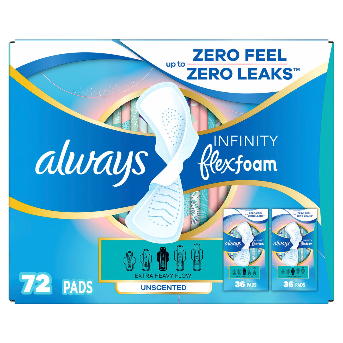 Always Infinity FlexFoam Pads with Wings, Extra Heavy Flow, Unscented, 72 ct - image 2