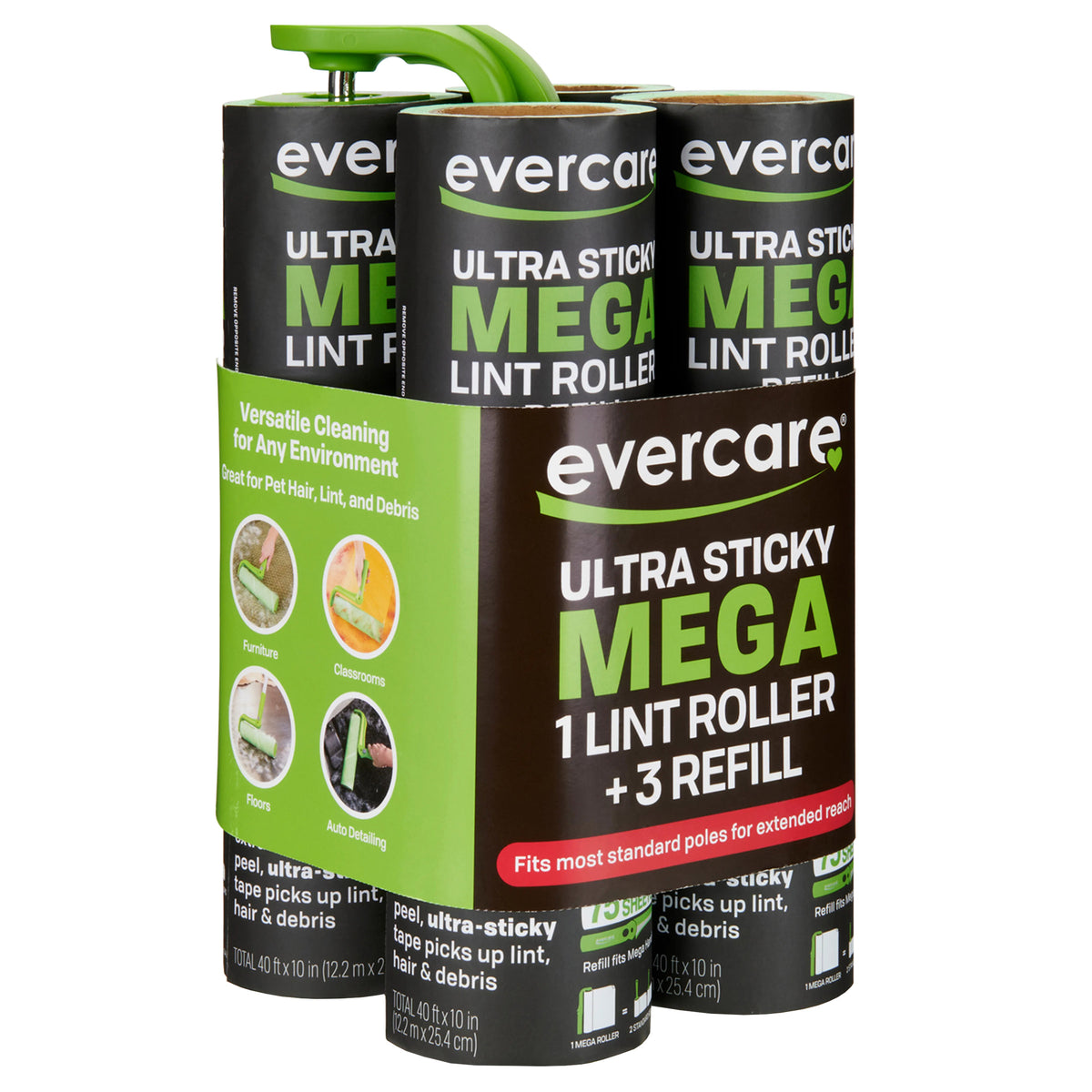 Evercare Mega Lint Roller, Ultra Sticky, 40'L x 10"W, Mega Roller + 3 Refills - product image 5