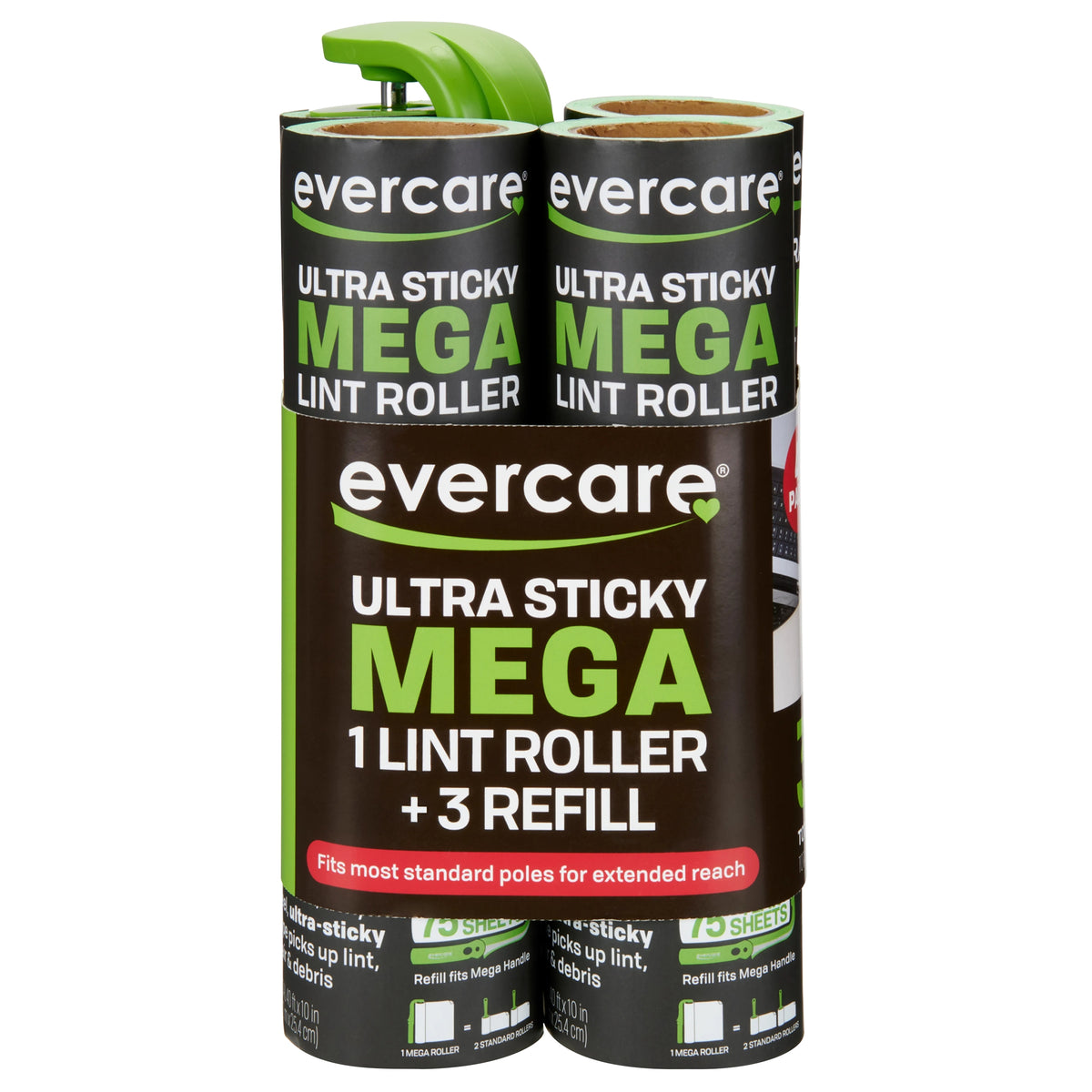 Evercare Mega Lint Roller, Ultra Sticky, 40'L x 10"W, Mega Roller + 3 Refills - product image 2