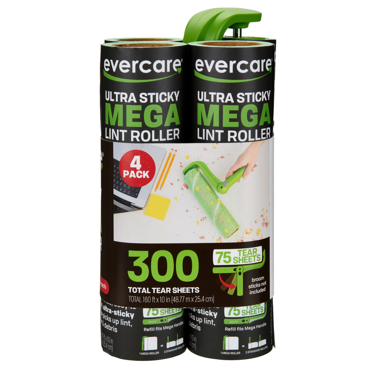Evercare Mega Lint Roller, Ultra Sticky, 40'L x 10"W, Mega Roller + 3 Refills - product image 1