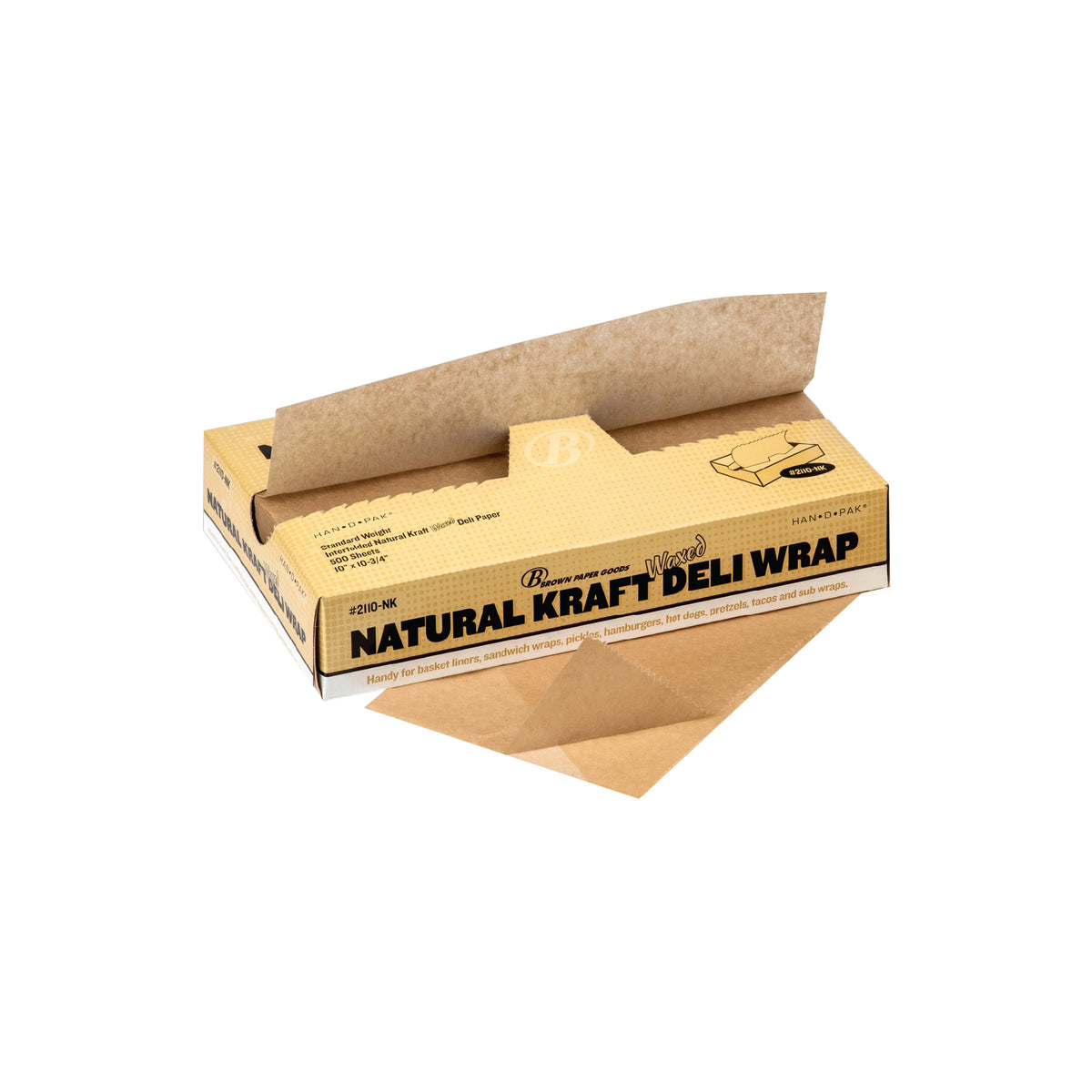 Interfolded Natural Kraft Waxed Deli Wrap, 10”L x 10-3/4”W, 500 ct - product image 1