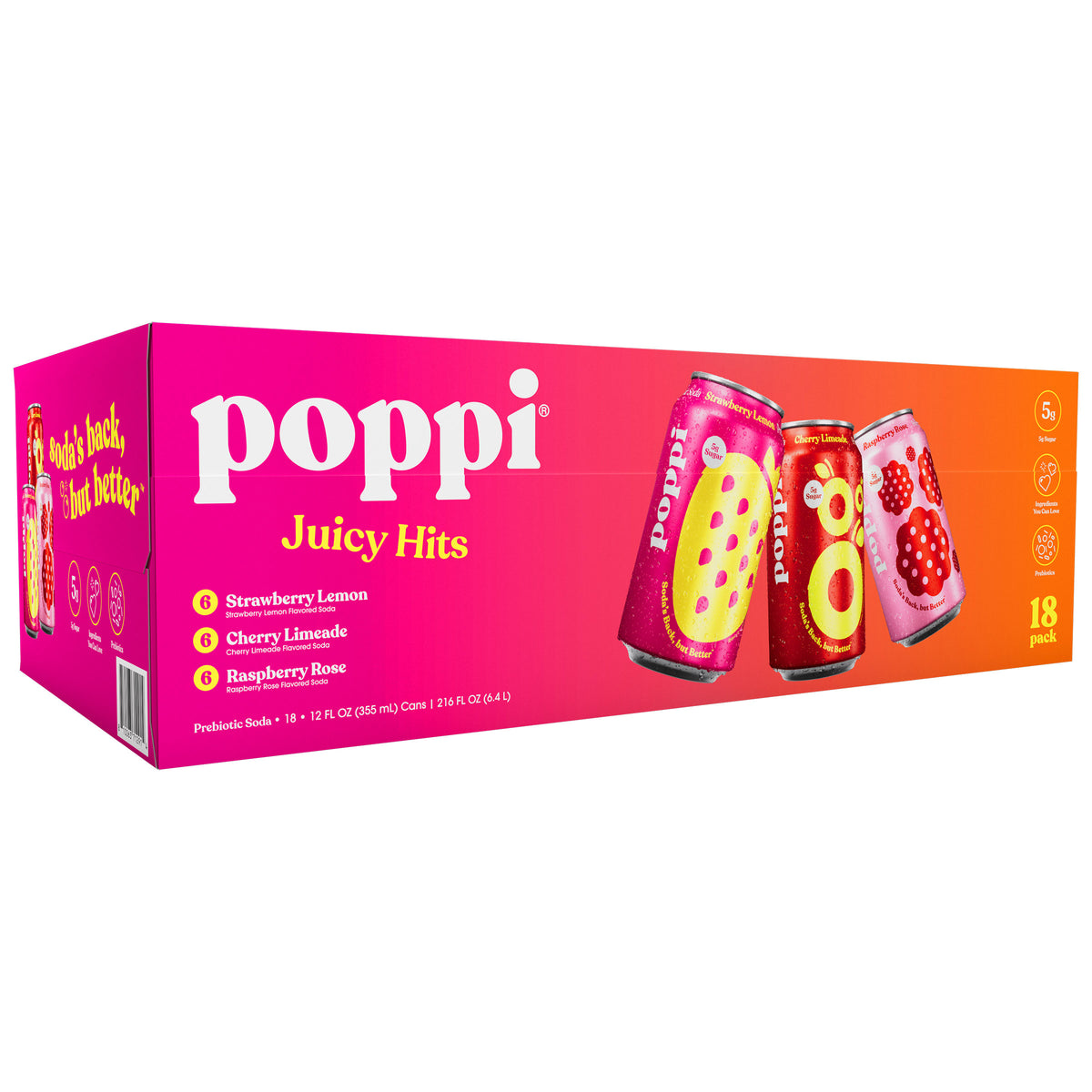 poppi Prebiotic Soda, Juicy Hits Variety Pack, 12 fl oz, 18 ct - product image 5