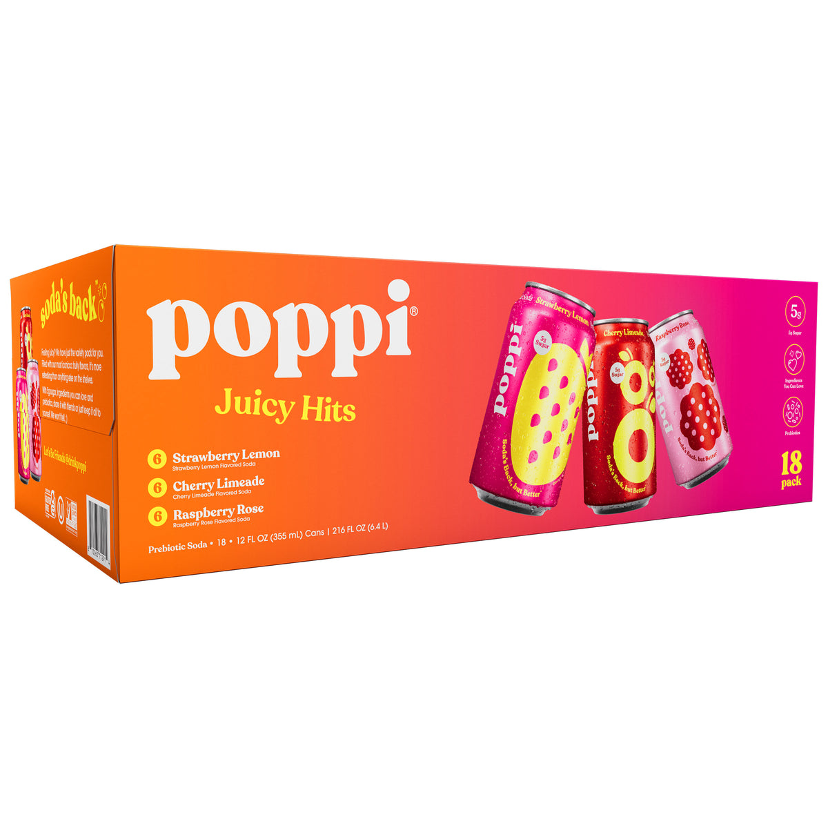 poppi Prebiotic Soda, Juicy Hits Variety Pack, 12 fl oz, 18 ct - product image 4