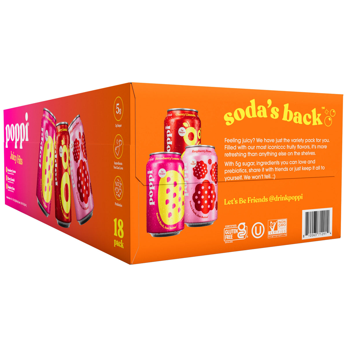 poppi Prebiotic Soda, Juicy Hits Variety Pack, 12 fl oz, 18 ct - product image 3