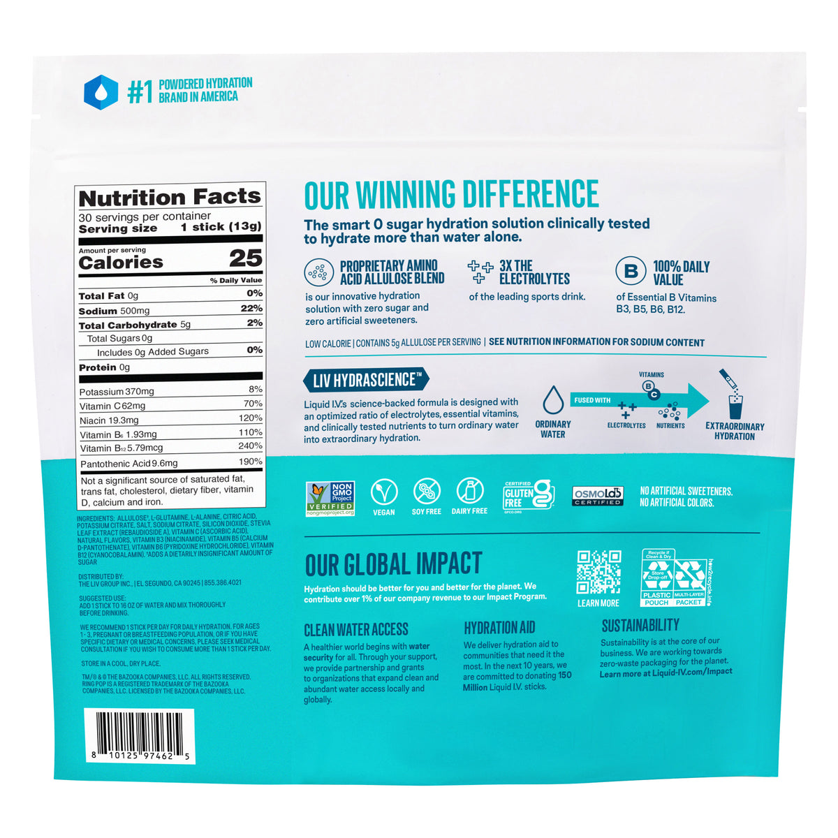 Liquid I.V. Hydration Multiplier Electrolyte Drink Mix, Sugar Free, Ring Pop Cherry, 0.45 oz, 30 ct - product image 2