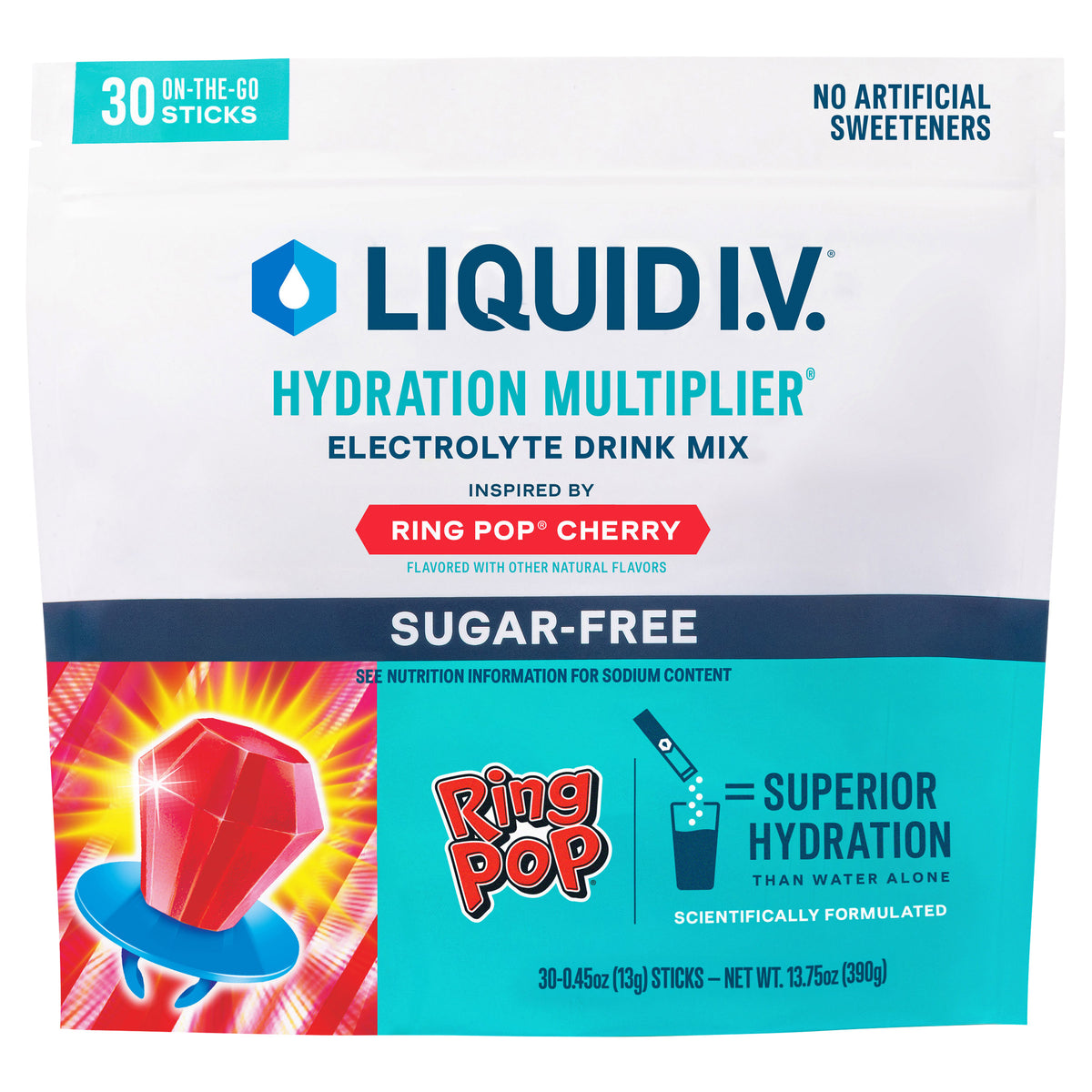Liquid I.V. Hydration Multiplier Electrolyte Drink Mix, Sugar Free, Ring Pop Cherry, 0.45 oz, 30 ct - product image 1