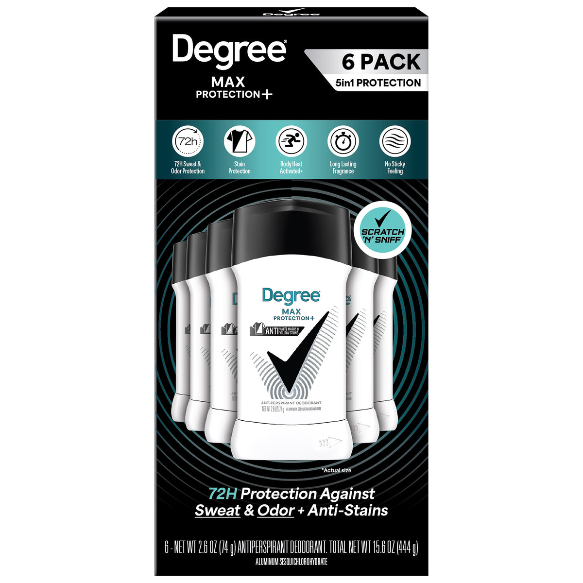 Degree Max Protection+ 5-in-1 Antiperspirant Deodorant, Black and White, 2.6 oz, 6 ct - product image 6