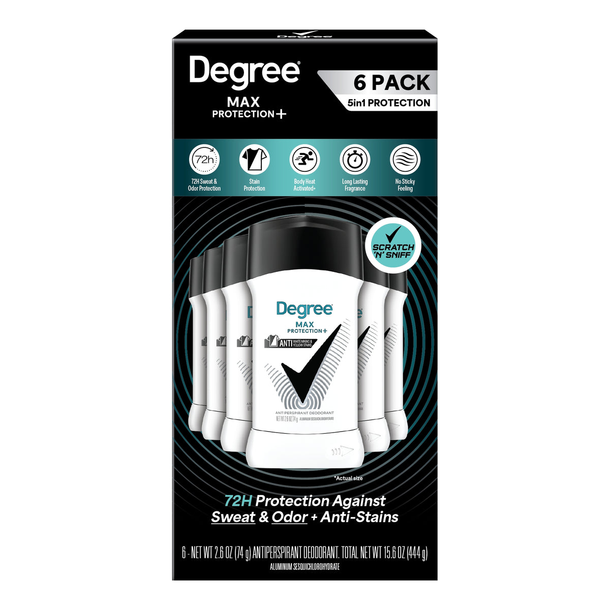 Degree Max Protection+ 5-in-1 Antiperspirant Deodorant, Black and White, 2.6 oz, 6 ct - product image 1