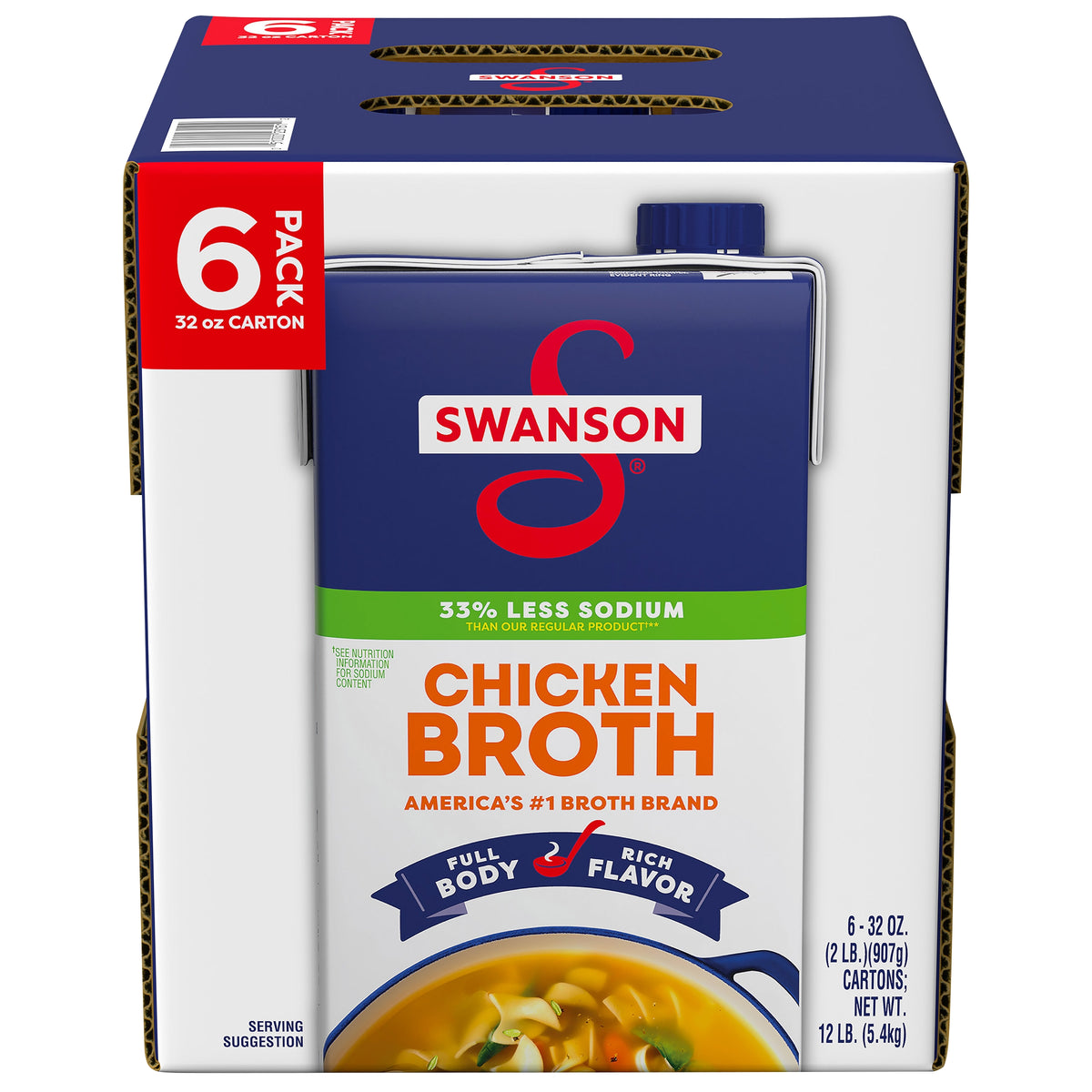 Swanson Chicken Broth, Less Sodium, 32 fl oz, 6 ct - product image 1
