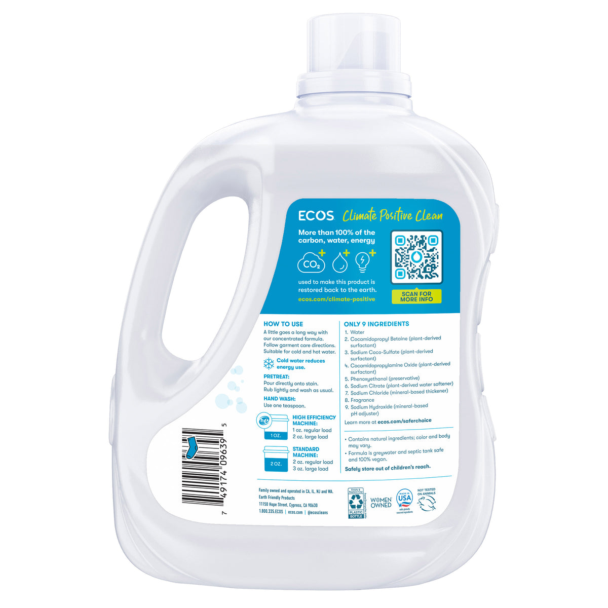 ECOS Liquid Laundry Detergent, Hypoallergenic, HE Compatible, Magnolia and Lily Scent, 225 Loads, 225 fl oz - product image 3