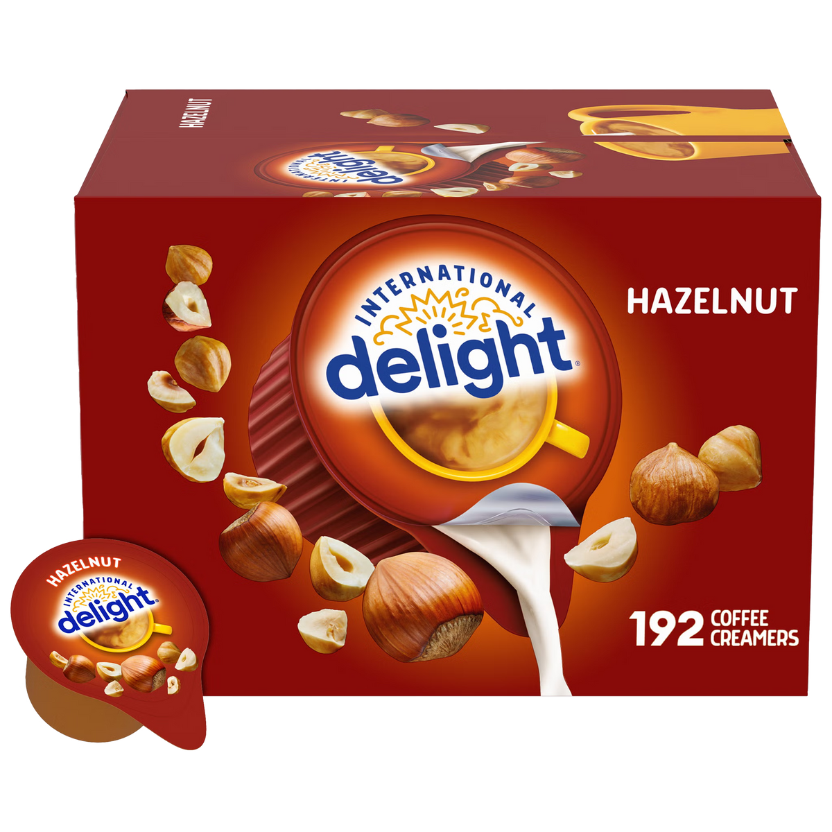 International Delight Liquid Coffee Creamer Singles Hazelnut Creamer, 192 CT, Single Use Creamer Packets, Great for offices, Restaurants, Coffee and Home