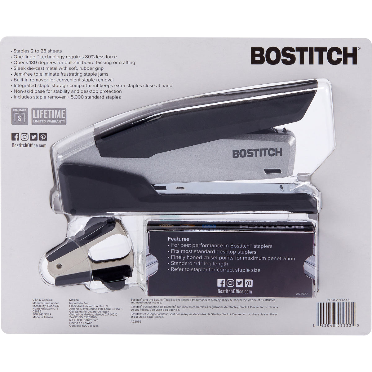 Bostitch Premium Desktop Stapler Value Pack, 28 Sheets, Black/Gray - product image 3
