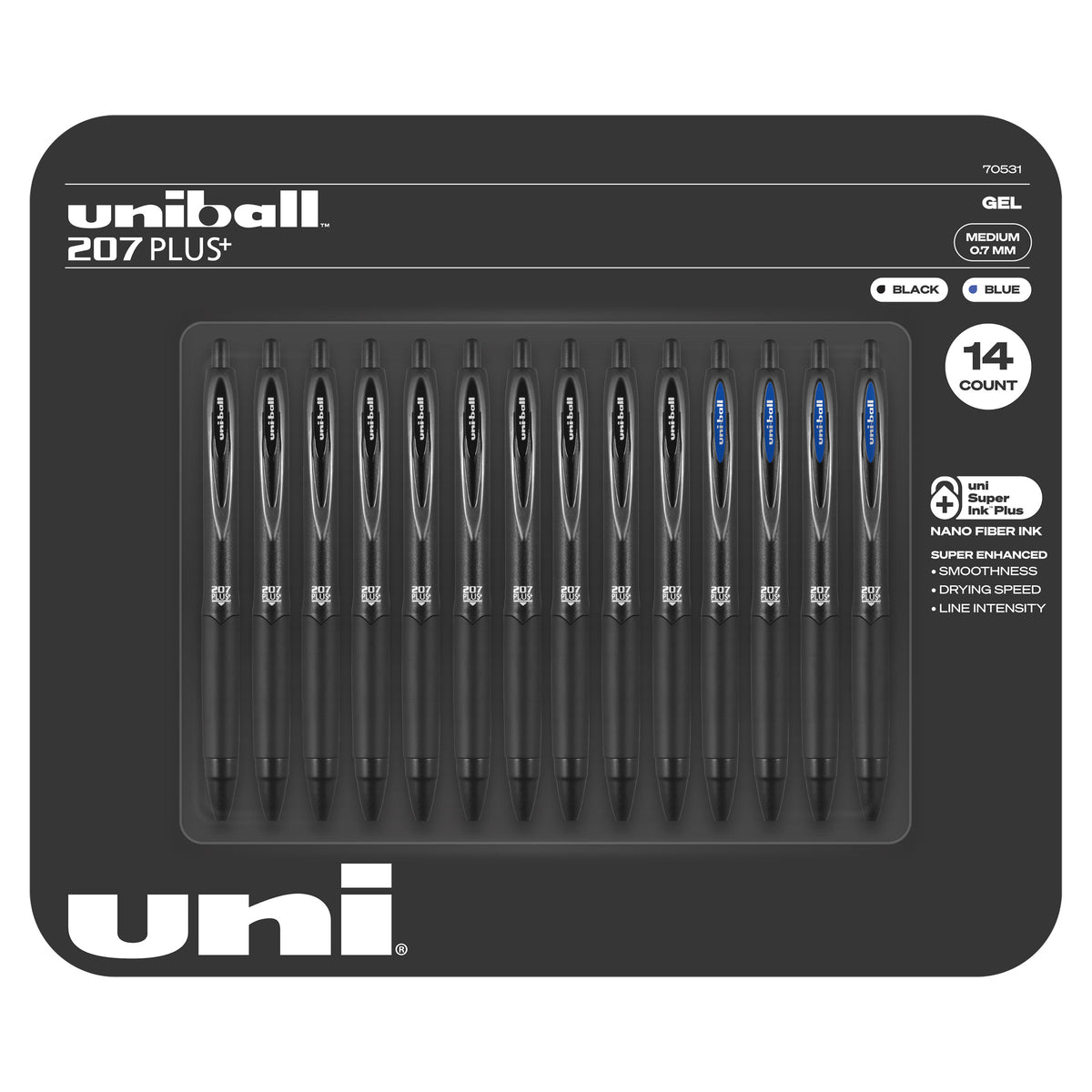 uniball 207 PLUS+ Retractable Gel Pen, Medium Point 0.7mm, Assorted Ink Colors, 14 ct - product image 3