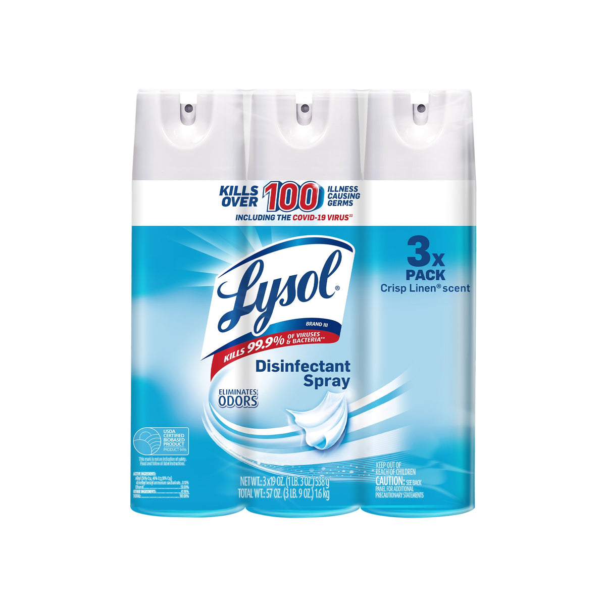 Lysol Disinfectant Spray, Crisp Linen, 19 oz, 3 ct - product image 5