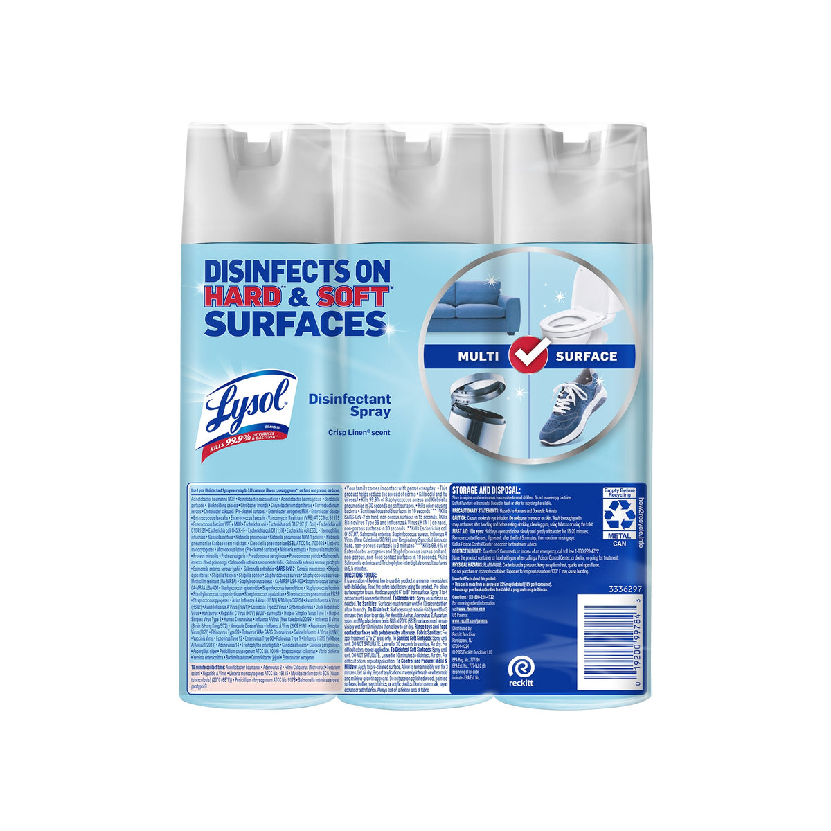 Lysol Disinfectant Spray, Crisp Linen, 19 oz, 3 ct - product image 3