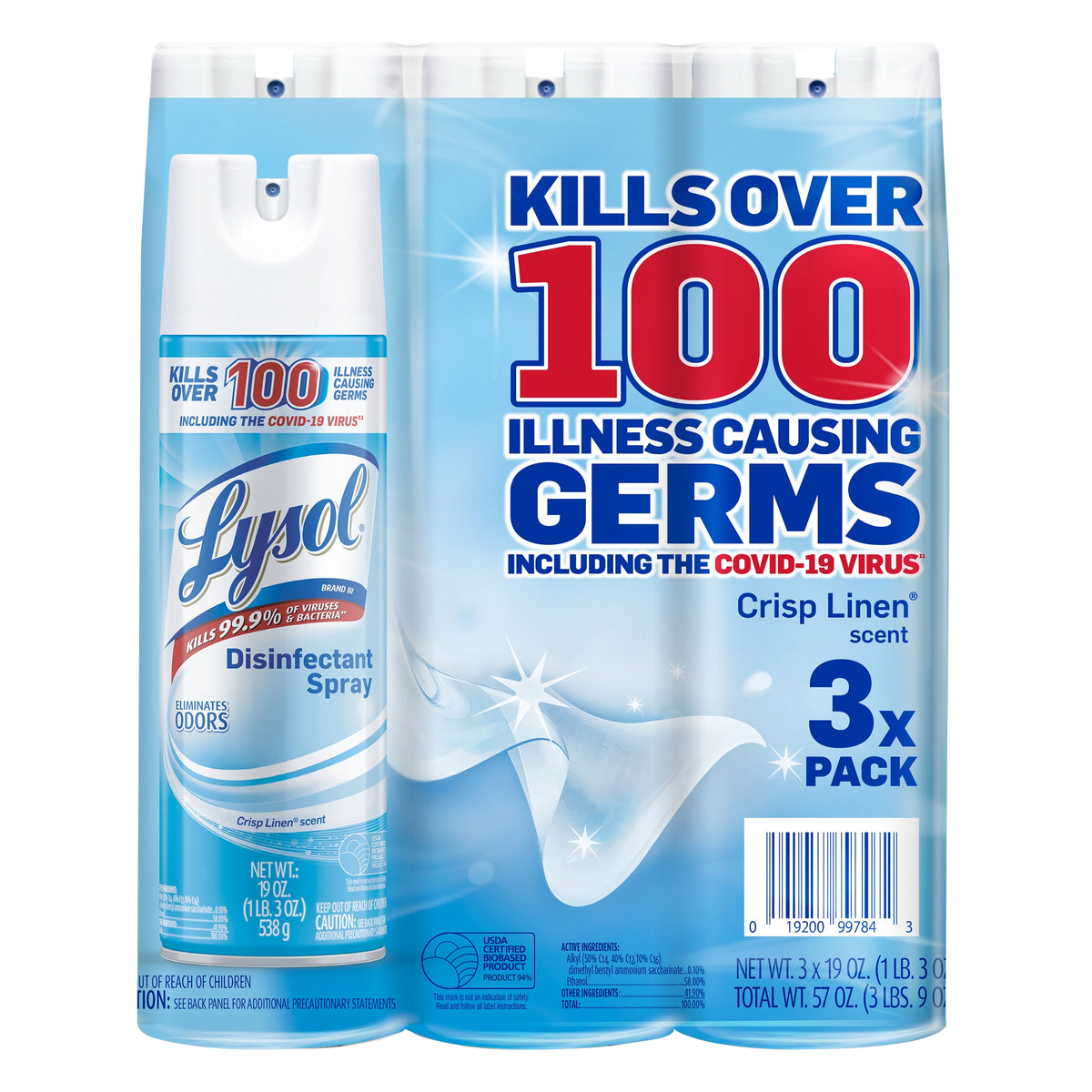 Lysol Disinfectant Spray, Crisp Linen, 19 oz, 3 ct - product image 2