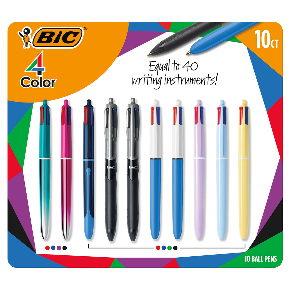 BIC 4-Color Retractable Ball Pen, Medium Point, 1.0 mm, Multicolor Ink, 10 ct - product image 7