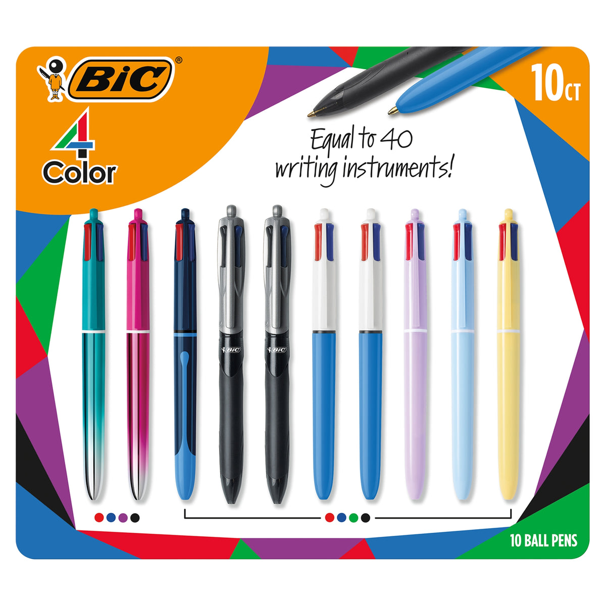 BIC 4-Color Retractable Ball Pen, Medium Point, 1.0 mm, Multicolor Ink, 10 ct - product image 1