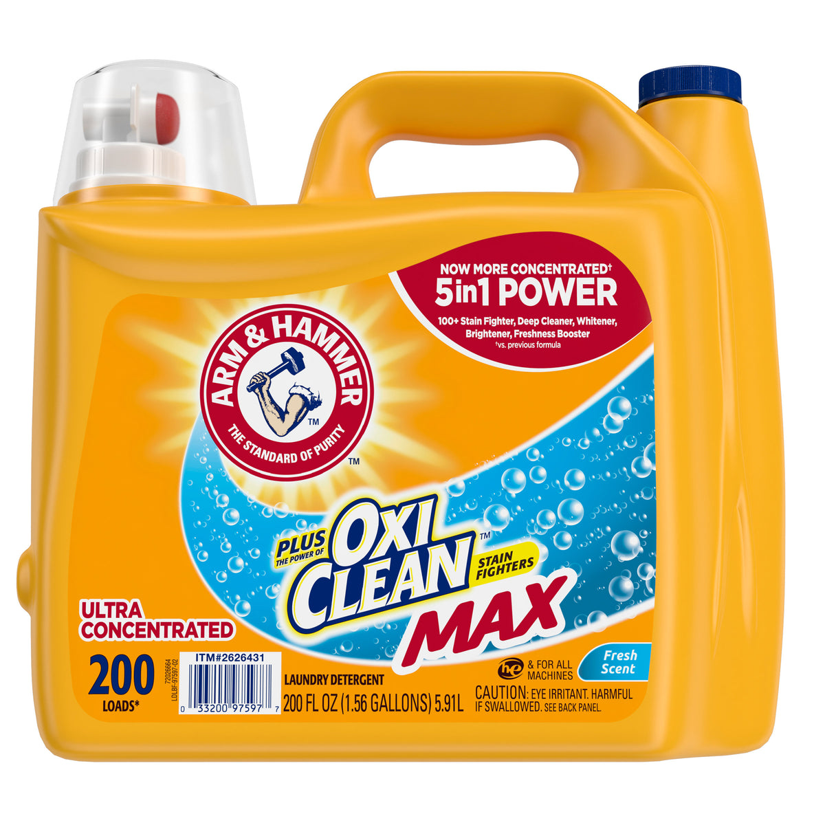 Arm & Hammer Liquid Laundry Detergent, Plus OXI Clean Max, Ultra Concentrated, HE Compatible, Fresh Scent, 200 Loads, 200 fl oz - product image 3