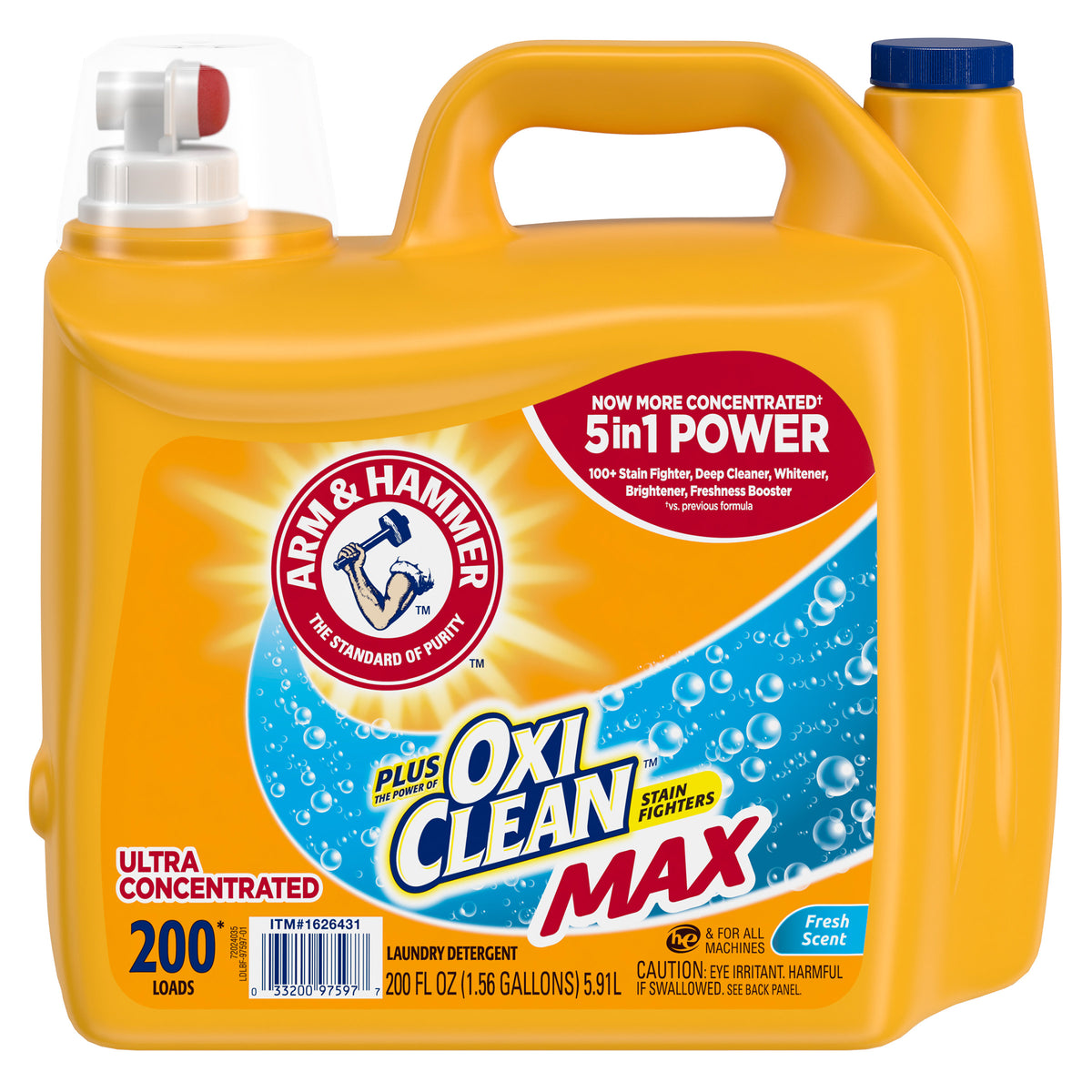 Arm & Hammer Liquid Laundry Detergent, Plus OXI Clean Max, Ultra Concentrated, HE Compatible, Fresh Scent, 200 Loads, 200 fl oz - product image 5