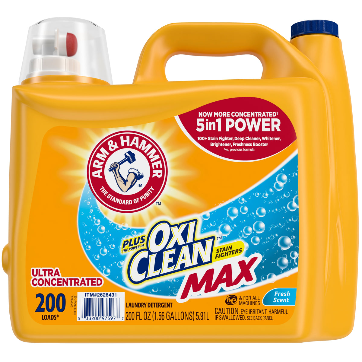 Arm & Hammer Liquid Laundry Detergent, Plus OXI Clean Max, Ultra Concentrated, HE Compatible, Fresh Scent, 200 Loads, 200 fl oz - product image 1