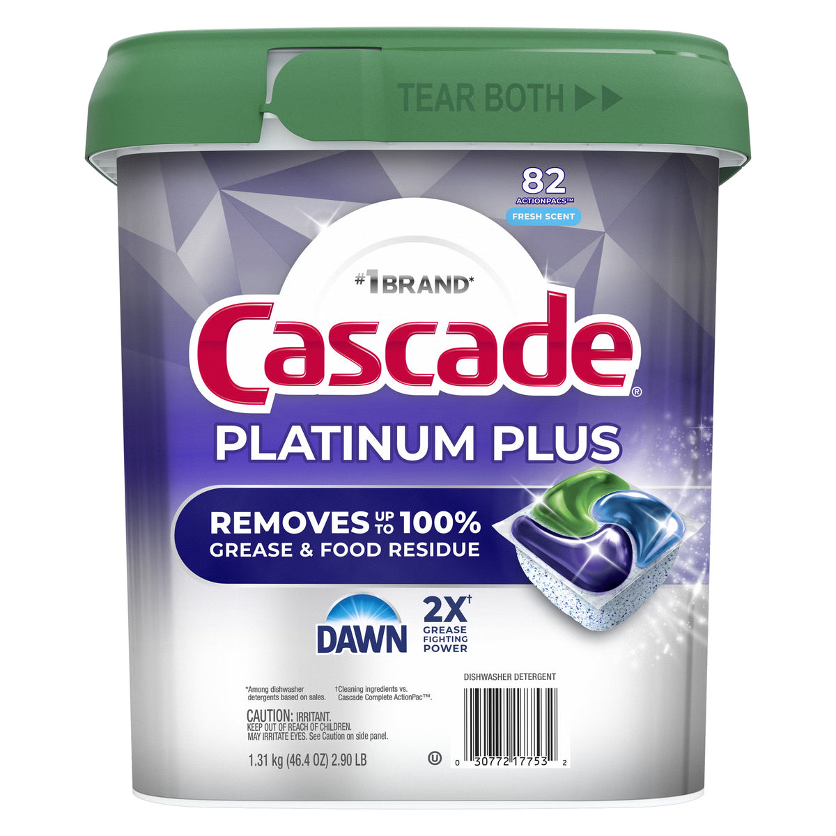 Cascade Platinum Plus ActionPacs Dishwasher Detergent, Fresh Scent, 82 ct - image 1