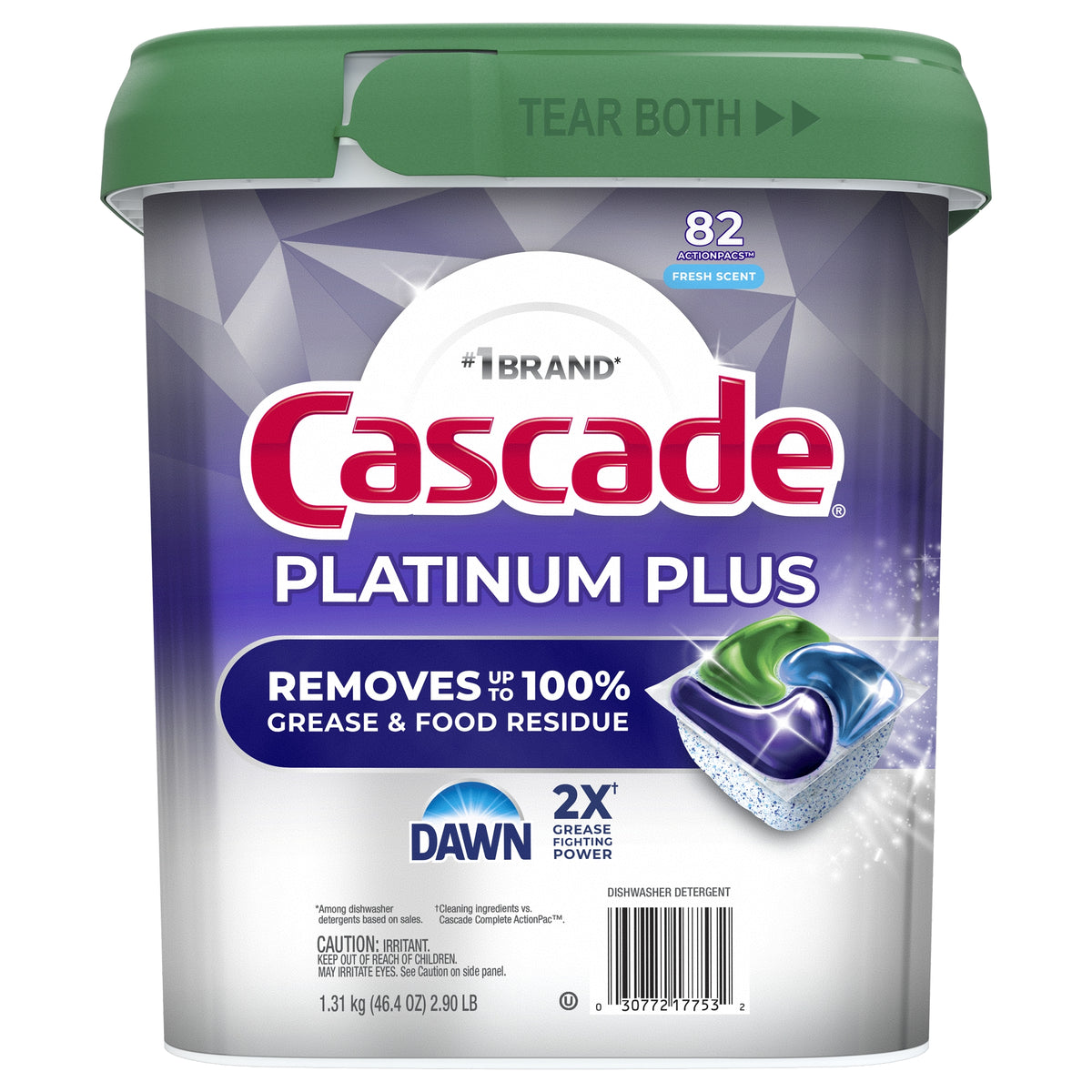 Cascade Platinum Plus ActionPacs Dishwasher Detergent, Fresh Scent, 82 ct - product image 1