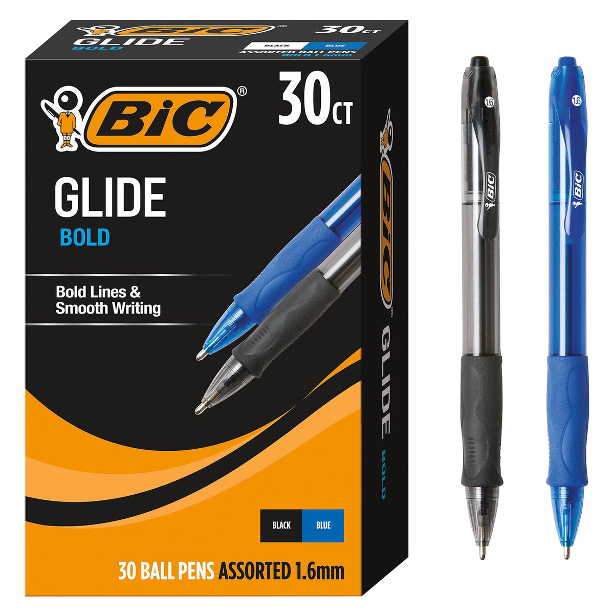 BIC Glide Bold Retractable Ball Point Pen, Bold Point 1.6mm, Black and Blue Ink, 30 ct - product image 1
