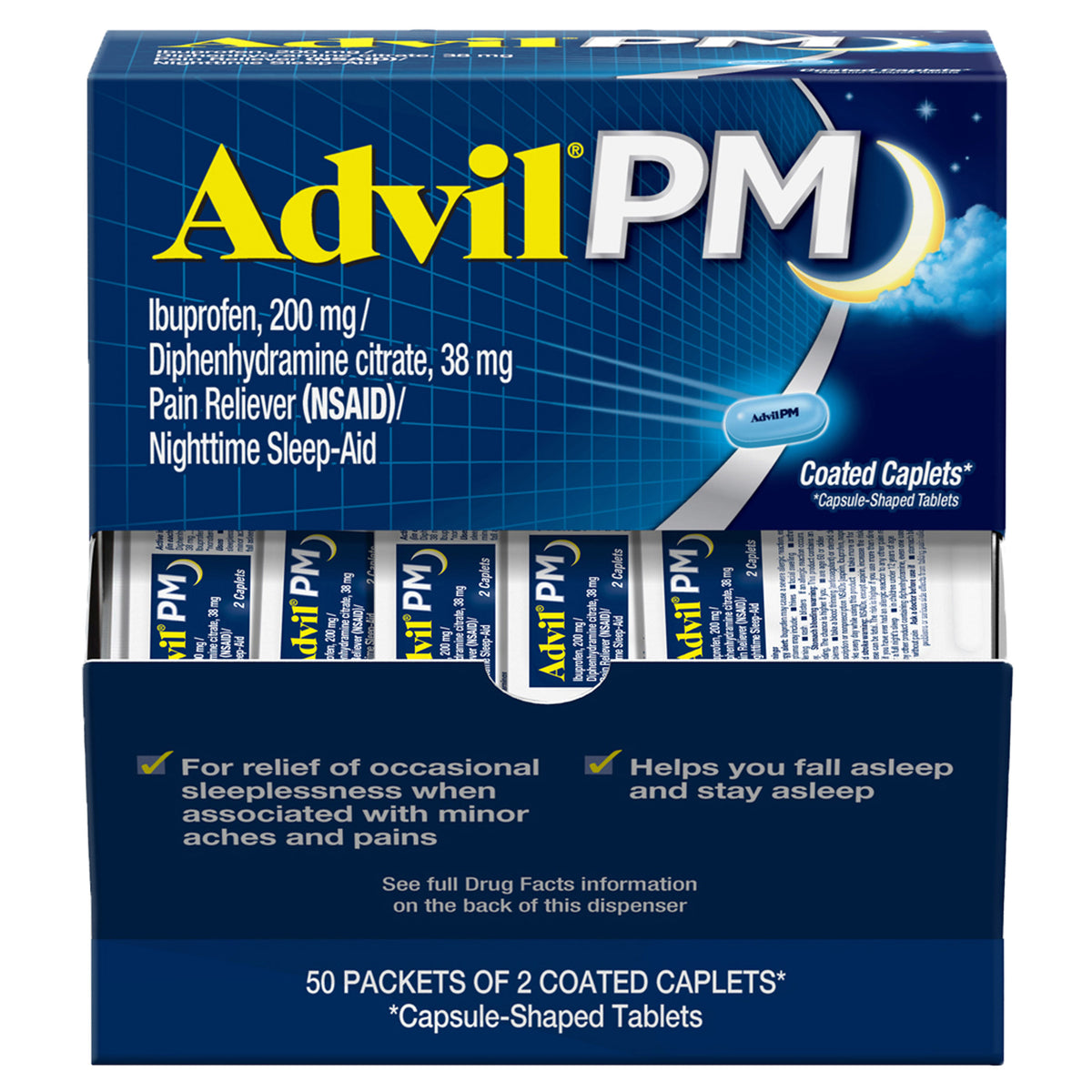 Advil PM Ibuprofen, Dispenser Pack, 2 Caplets, 50 ct - product image 4