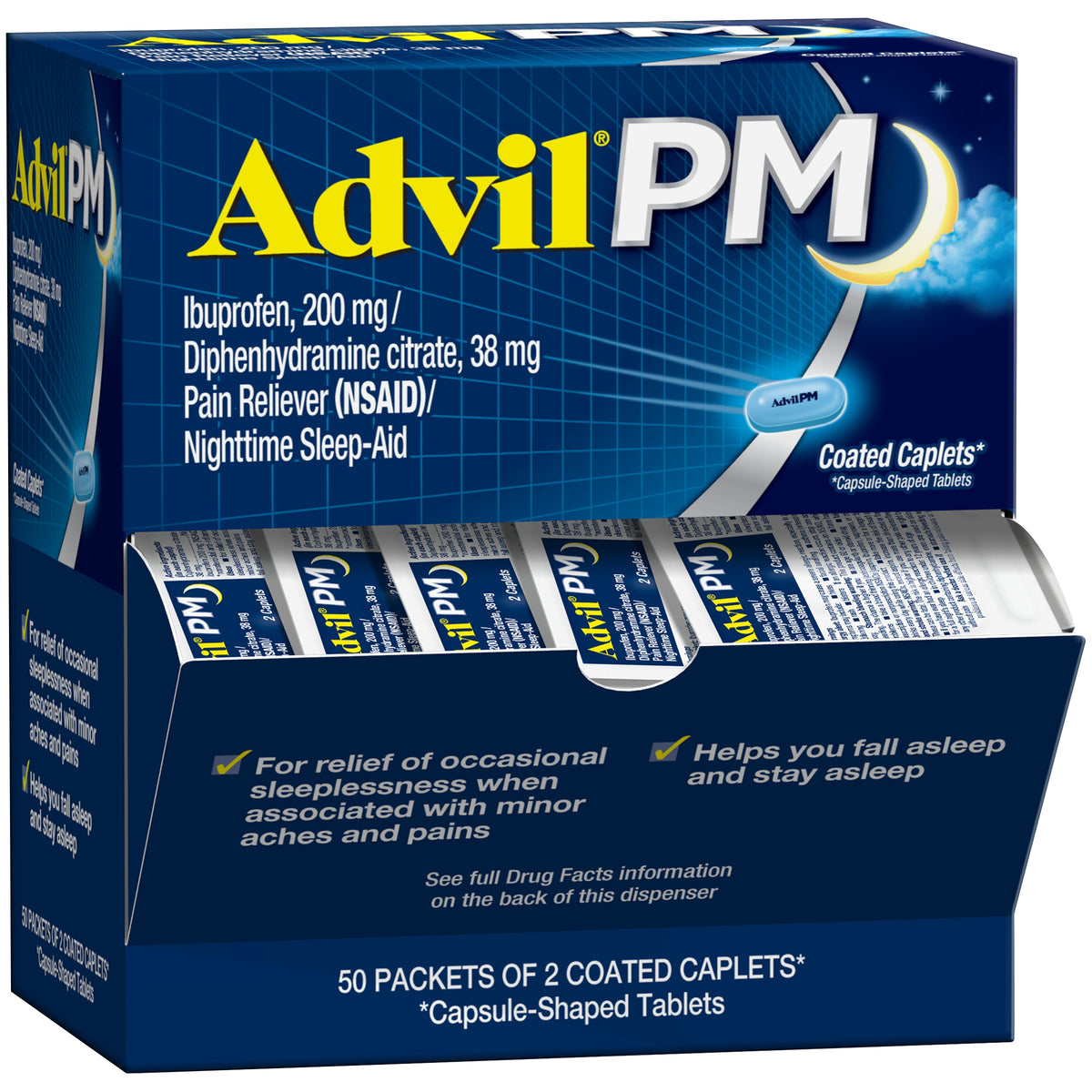 Advil PM Ibuprofen, Dispenser Pack, 2 Caplets, 50 ct - product image 3