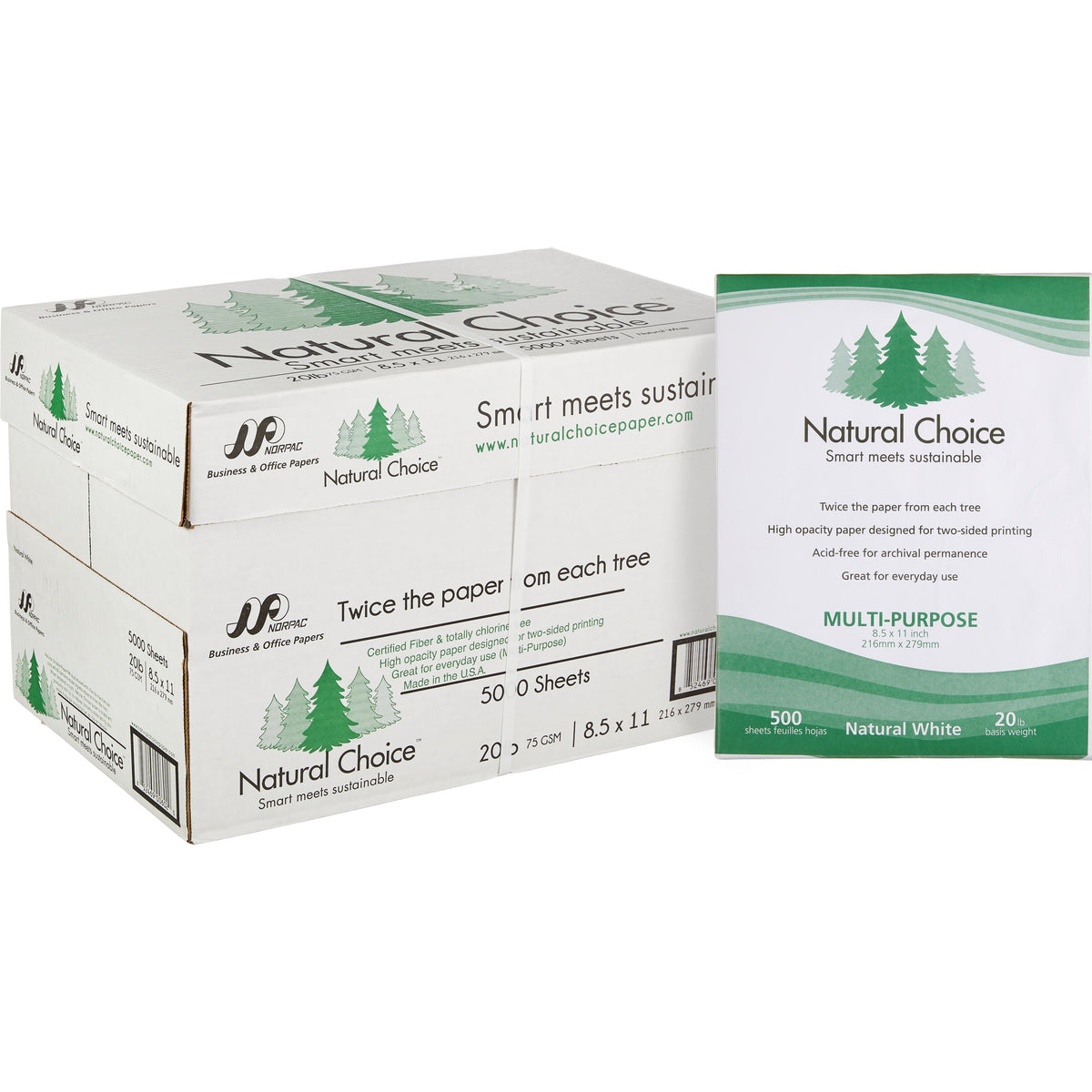 Natural Choice Multi-Purpose Copy Paper, 20 lb, Letter, White, 5000 Sheets - product image 1