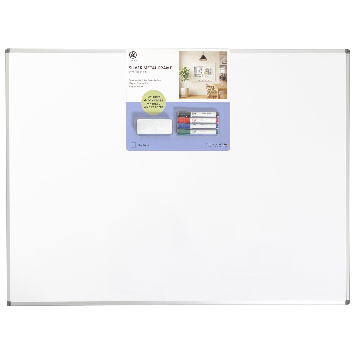U Brands Magnetic Dry Erase Board, Aluminum Frame, 35" x 47" - product image 1