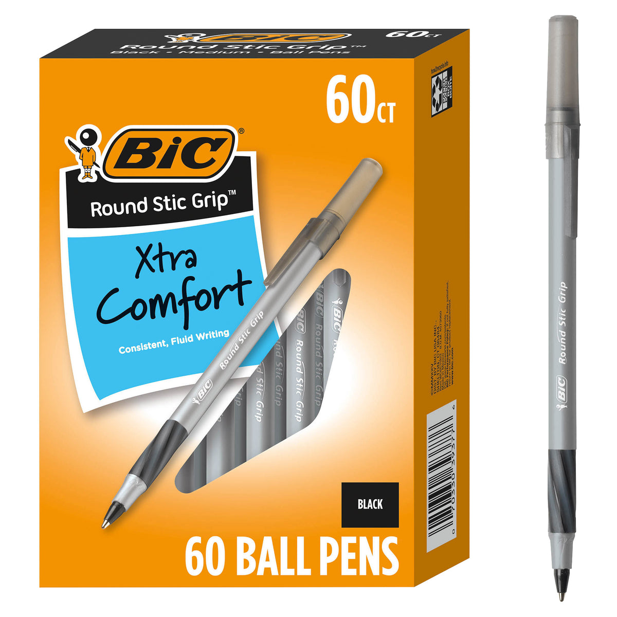 BIC Round Stic Grip Ball Pen, Medium Point, 1.2 mm, Black Ink, 60 ct - product image 9